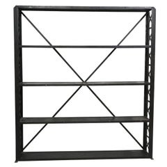 Large and Narrow Industrial Blackened Iron and Steel Bookcase or Etagere