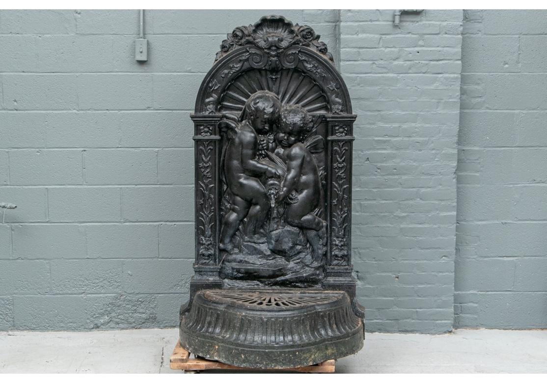Large And Notable Cast Iron Garden Fountain With Putti For Sale 1