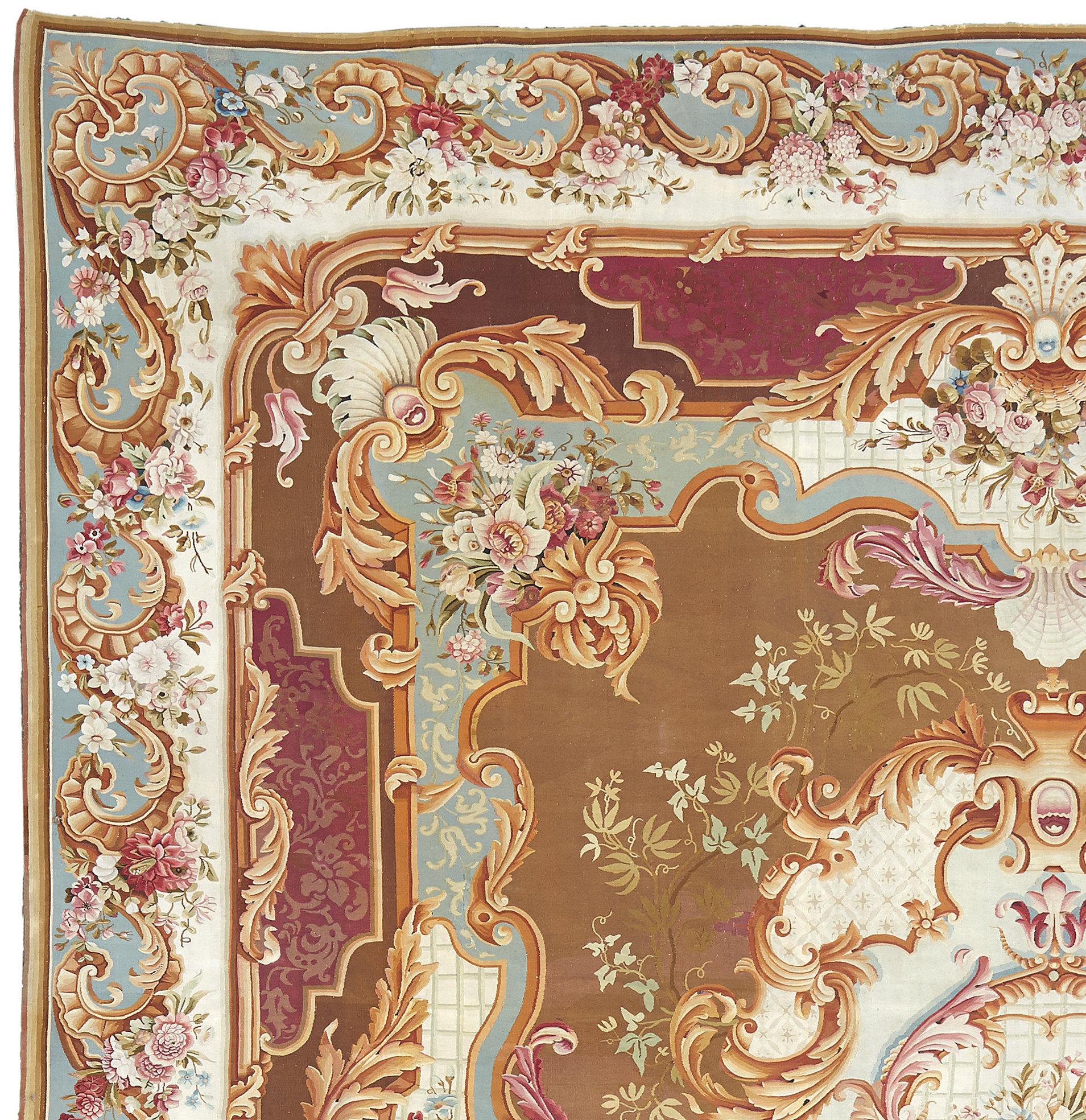 Französischer, verschnörkelter Aubusson-Teppich aus dem 19. Jahrhundert im Angebot 1