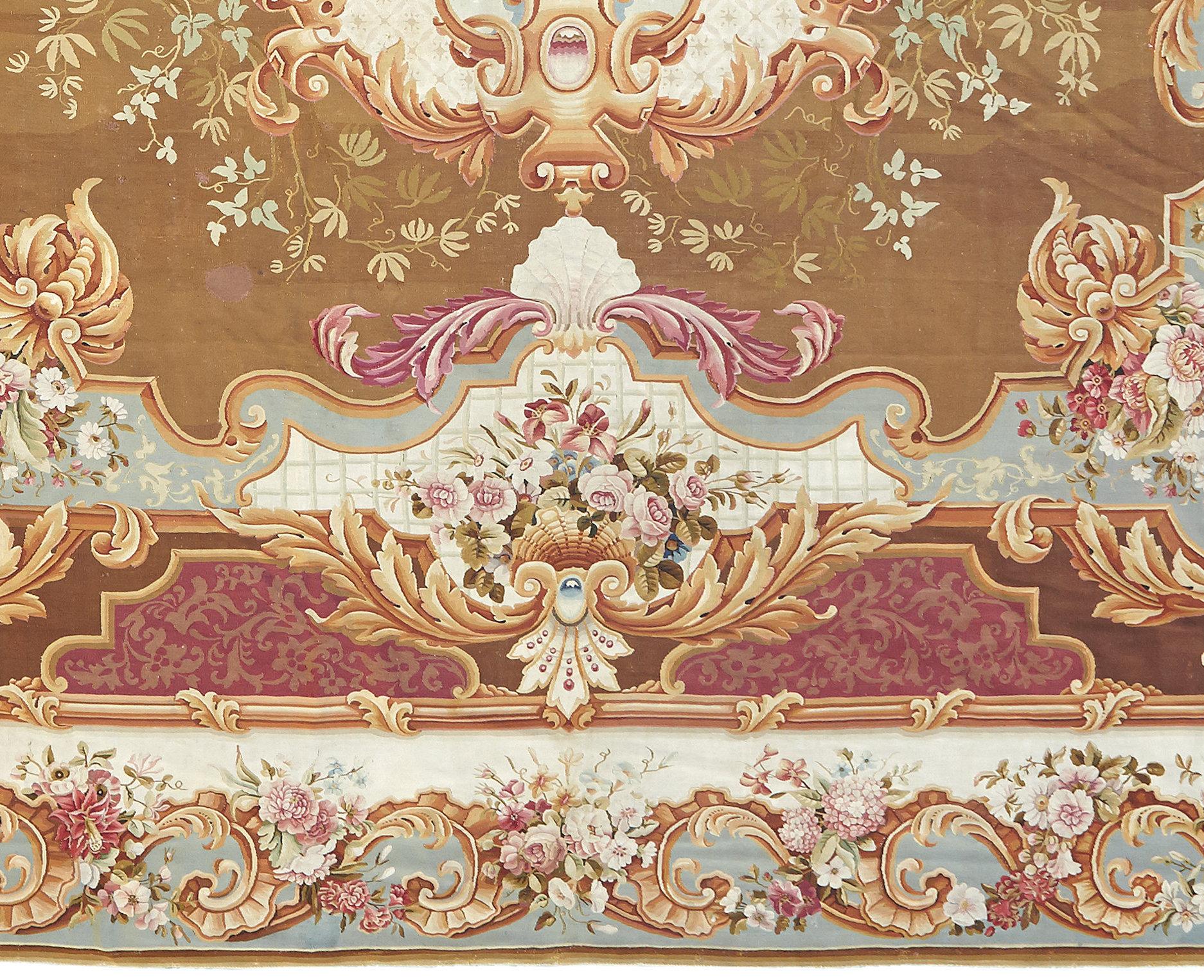 Large and Ornate 19th Century French Aubusson Rug In Good Condition For Sale In Los Angeles, CA