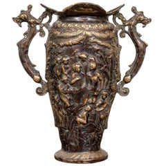 Large and Ornate  Figural Bronze Handled Urn