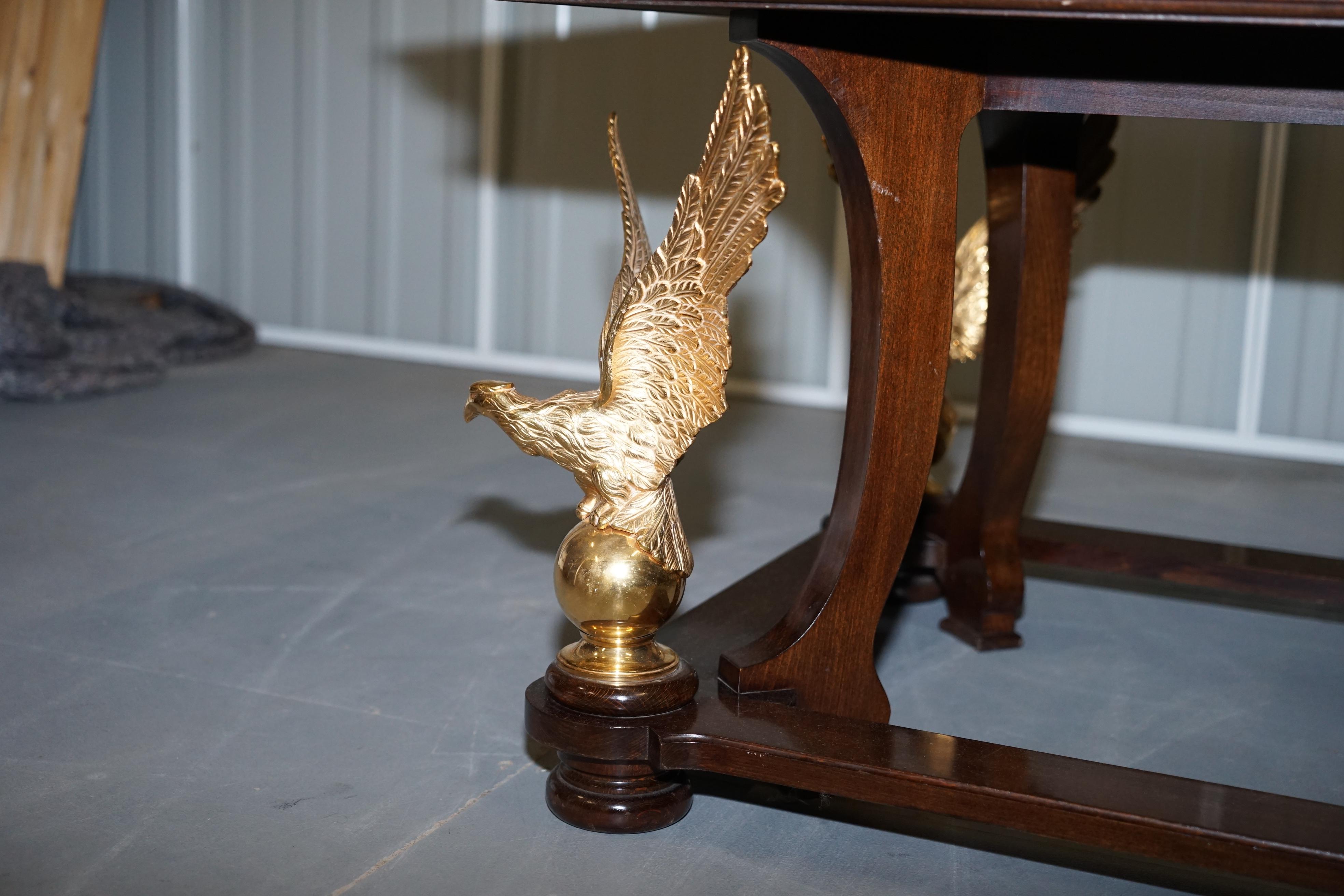Large and Ornate Green Marble, Hardwood & Gold Gilt Eagle Coffee Cocktail Table For Sale 4