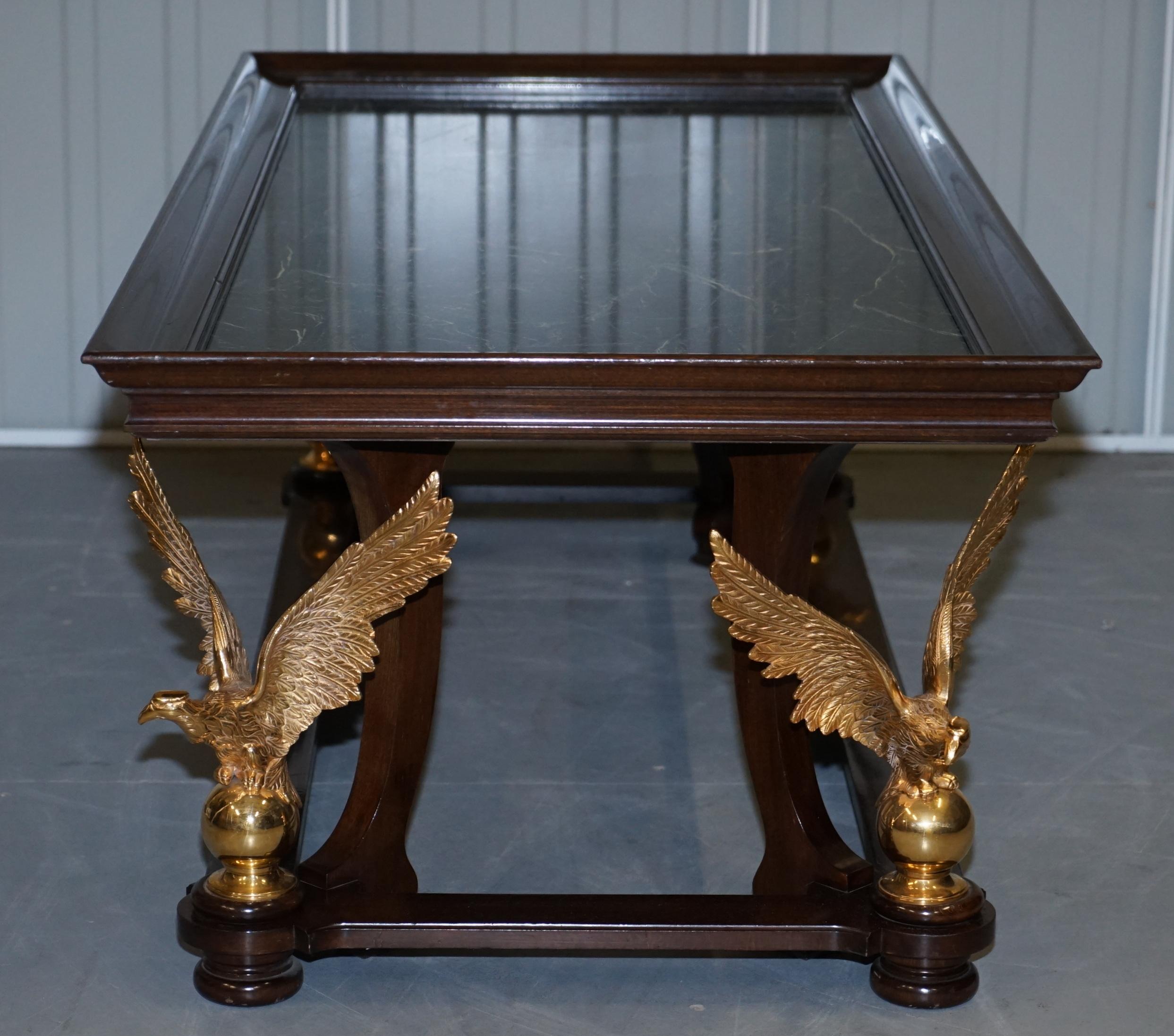 Large and Ornate Green Marble, Hardwood & Gold Gilt Eagle Coffee Cocktail Table For Sale 6