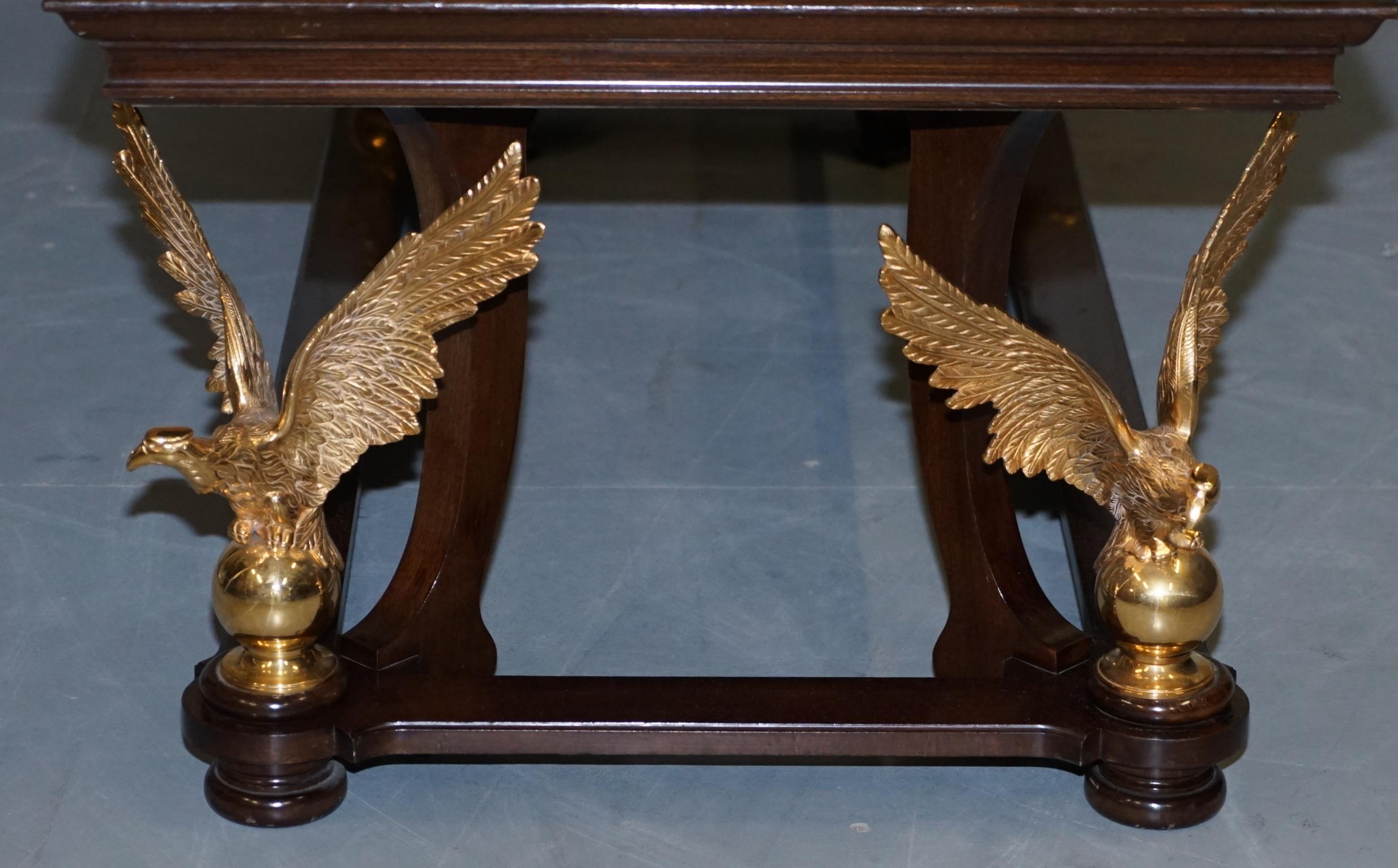 Large and Ornate Green Marble, Hardwood & Gold Gilt Eagle Coffee Cocktail Table For Sale 7