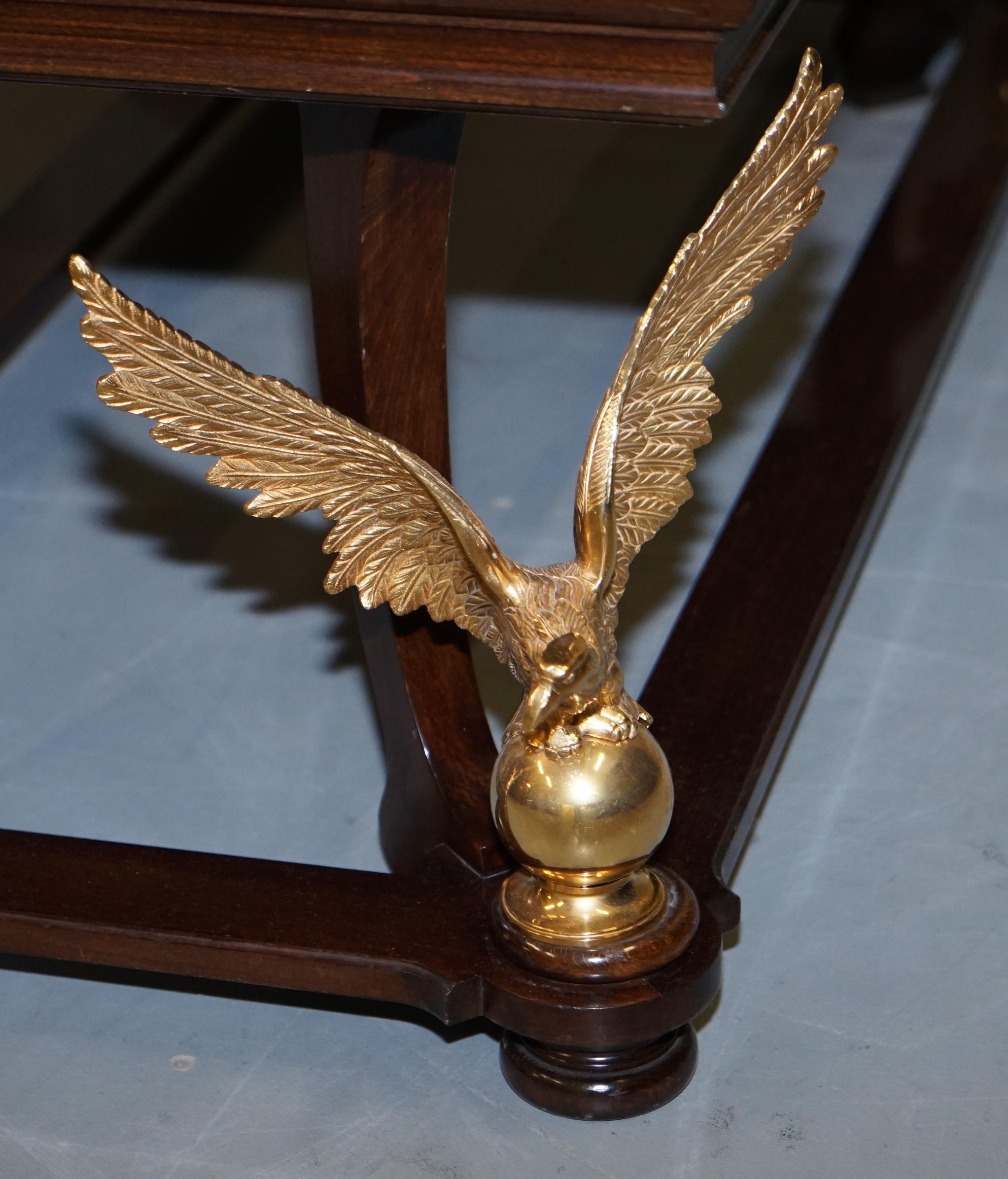 Large and Ornate Green Marble, Hardwood & Gold Gilt Eagle Coffee Cocktail Table For Sale 8