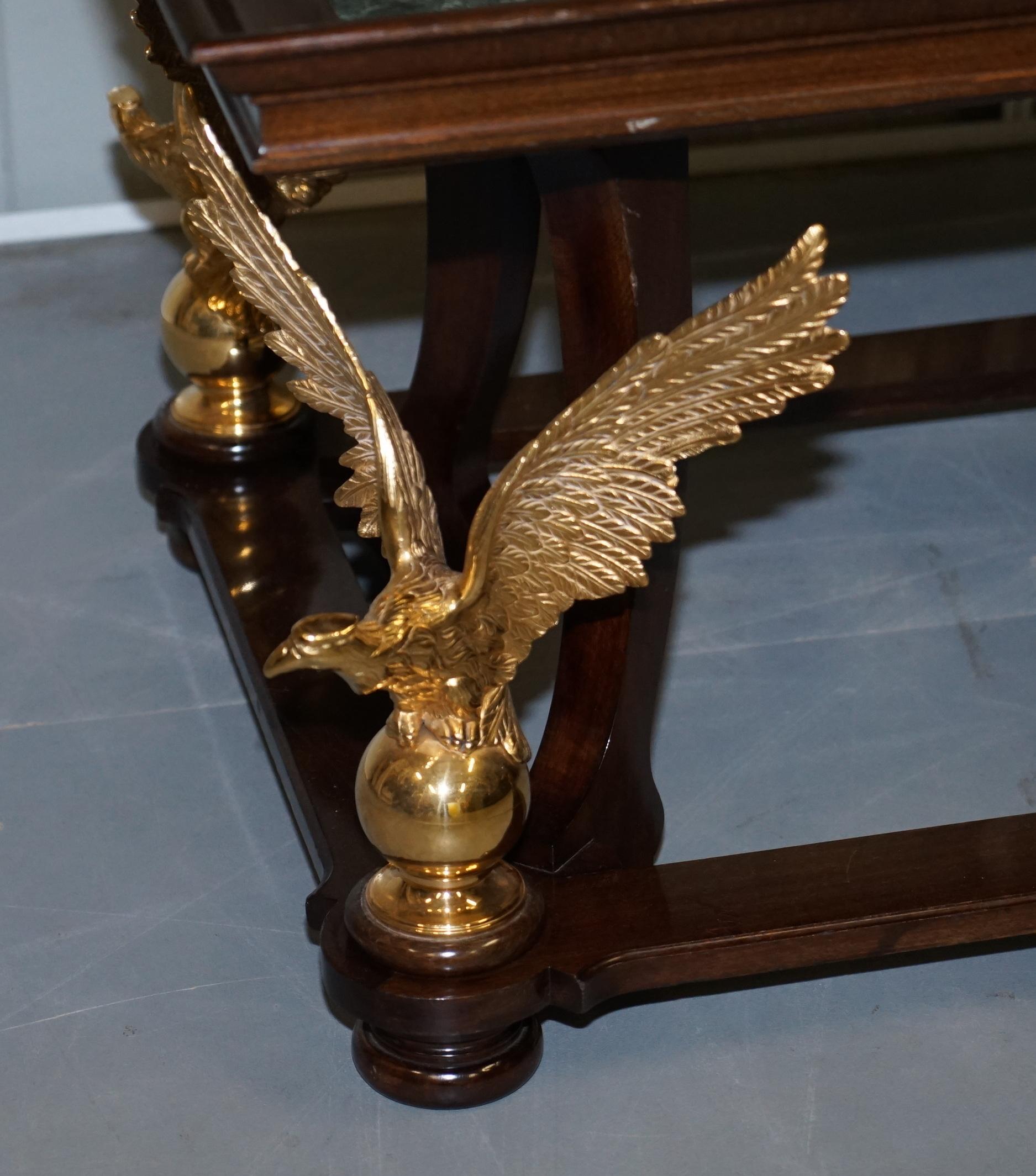 Large and Ornate Green Marble, Hardwood & Gold Gilt Eagle Coffee Cocktail Table For Sale 10