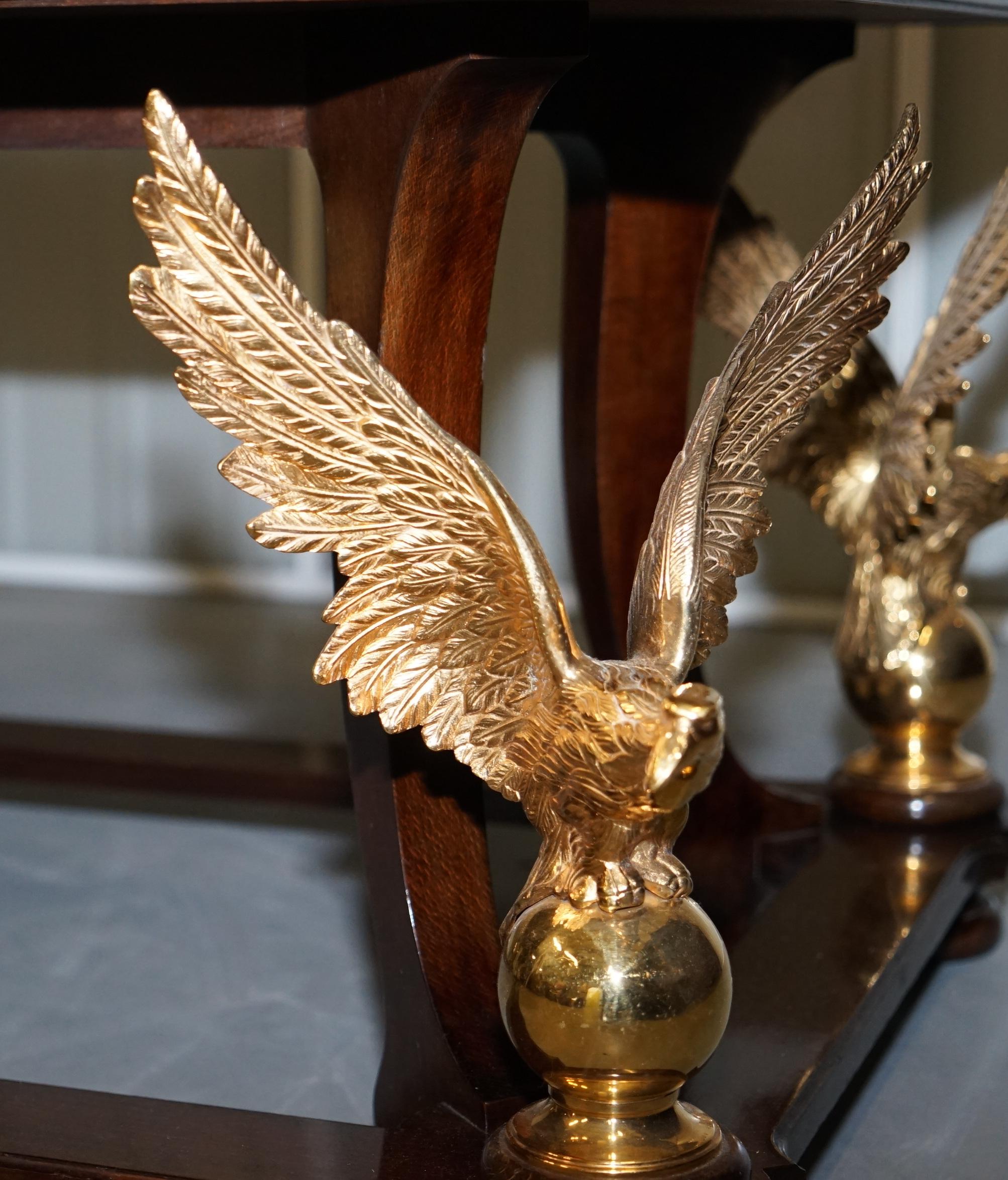 Large and Ornate Green Marble, Hardwood & Gold Gilt Eagle Coffee Cocktail Table For Sale 1