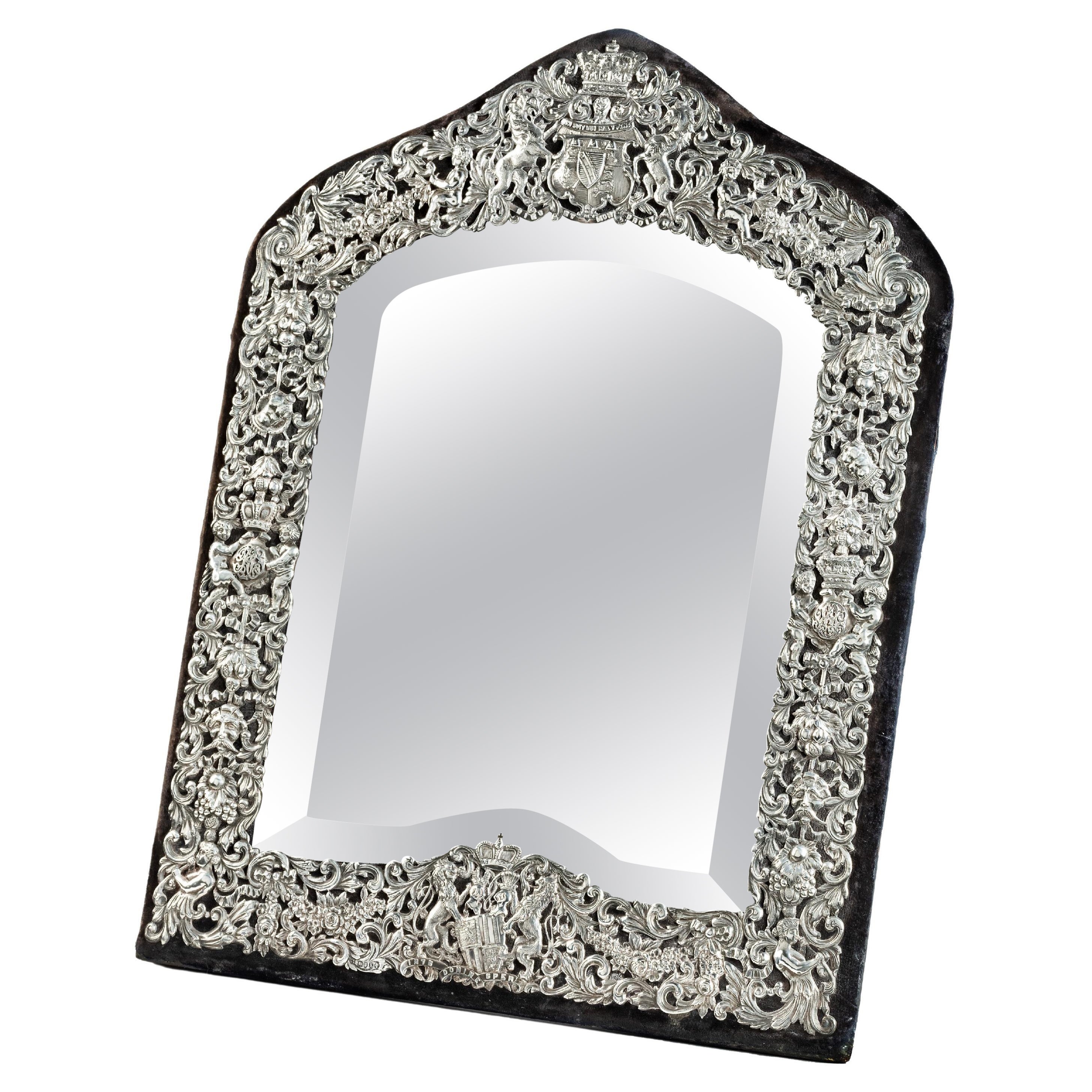 Large and Ornate Silver Table Mirror, a Royal Wedding Gift For Sale