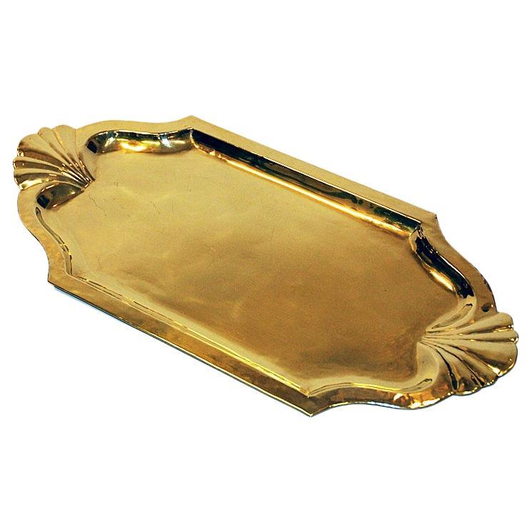 Large and oval brass plate/tray by Lars Holmström, Arvika 1930s Sweden For Sale