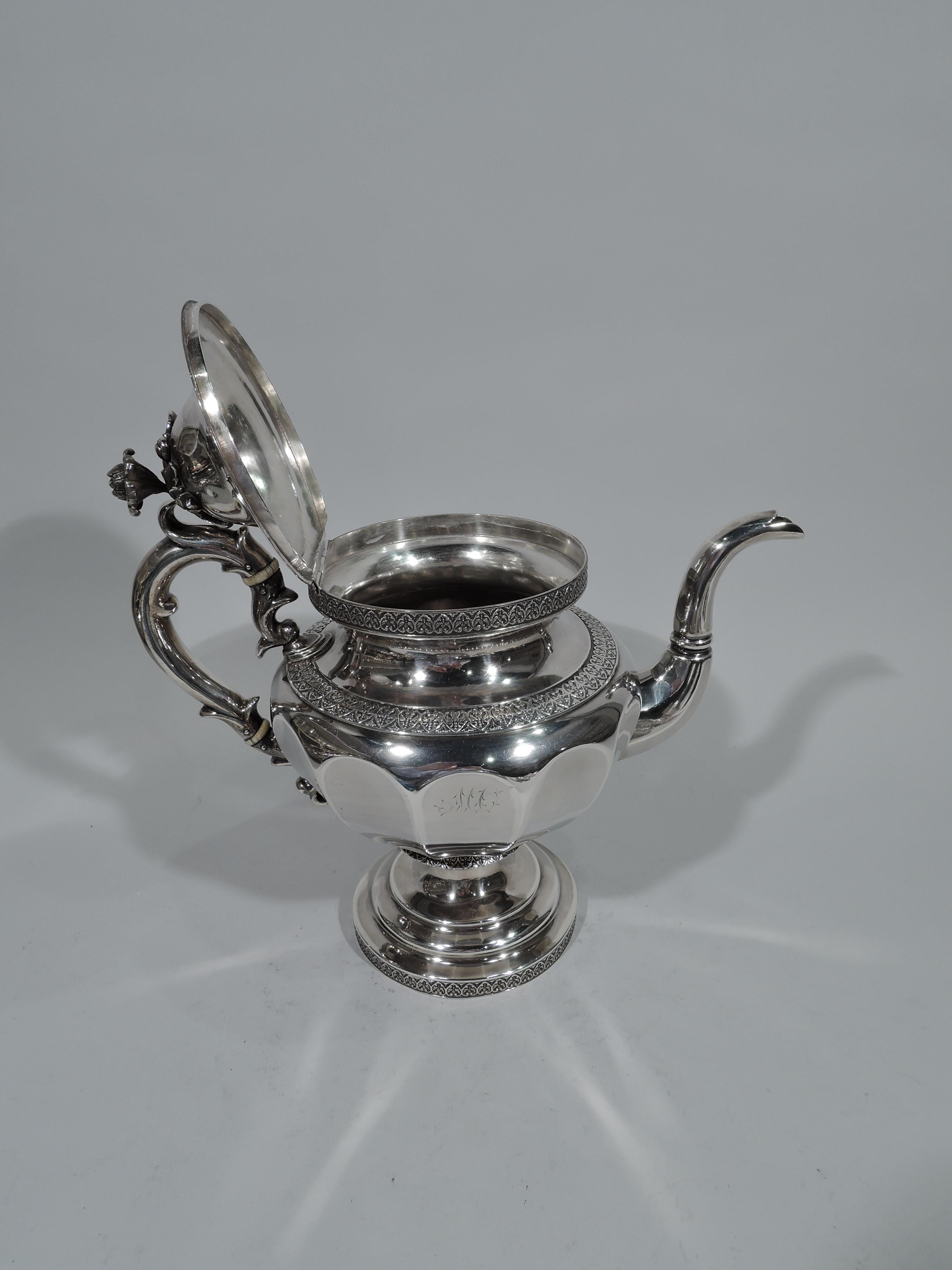 Victorian Large and Pretty Antique Coin Silver Teapot by New York Maker Forbes