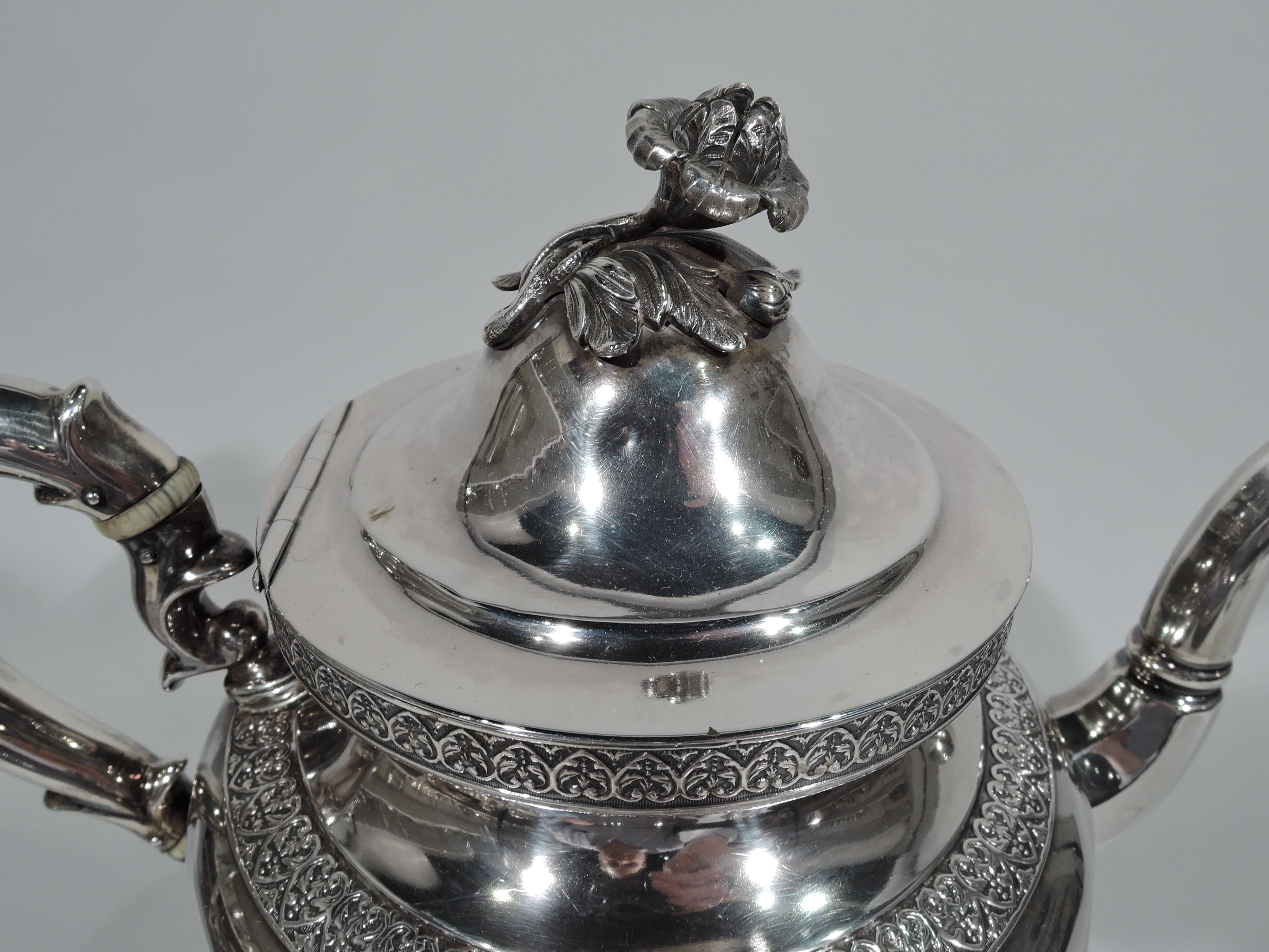 American Large and Pretty Antique Coin Silver Teapot by New York Maker Forbes