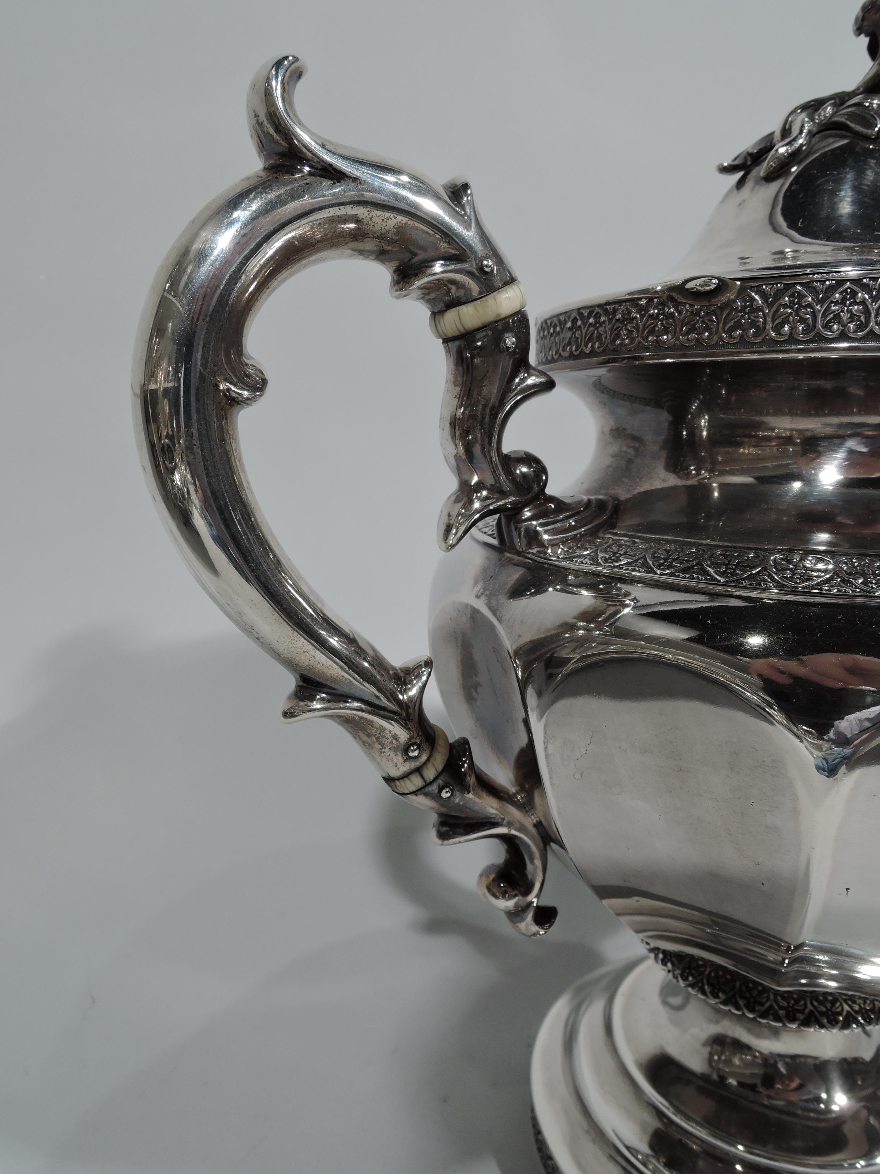 Large and Pretty Antique Coin Silver Teapot by New York Maker Forbes 1