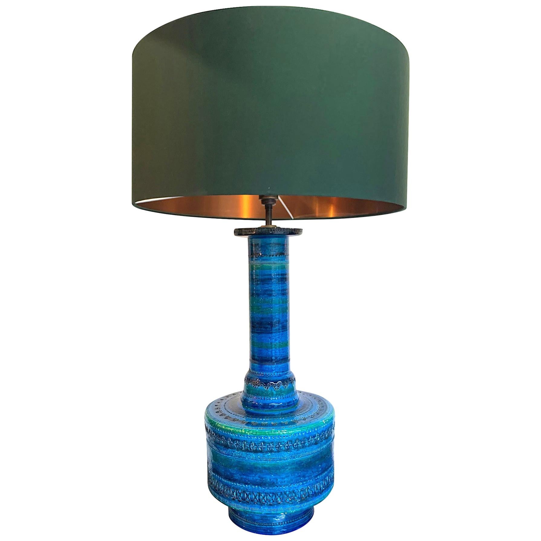 Large and Rare 1960s Ceramic Bitossi "Rimini Blue" Lamp Designed by Aldo Londi