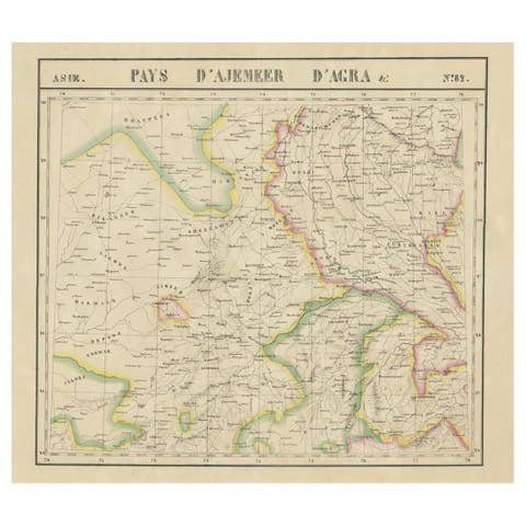 Large and Rare Antique Map of Northern India in Original Coloring, c.1825