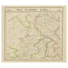 Große und seltene antike Karte Nordindiens in Originalfarbe, um 1825