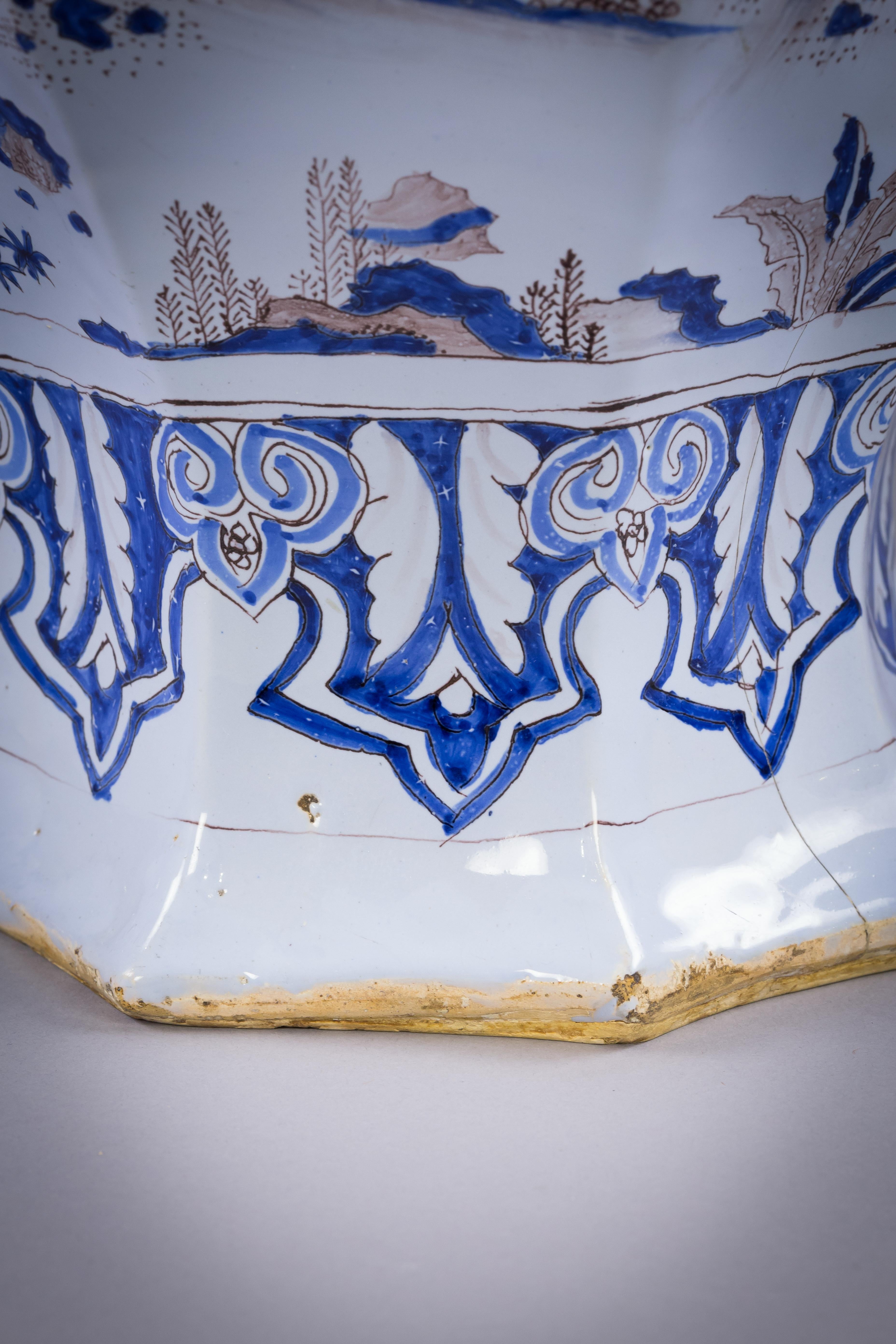 Large and Rare French Faience Chinoiserie Covered Temple Jar, Nevers, circa 1740 For Sale 1