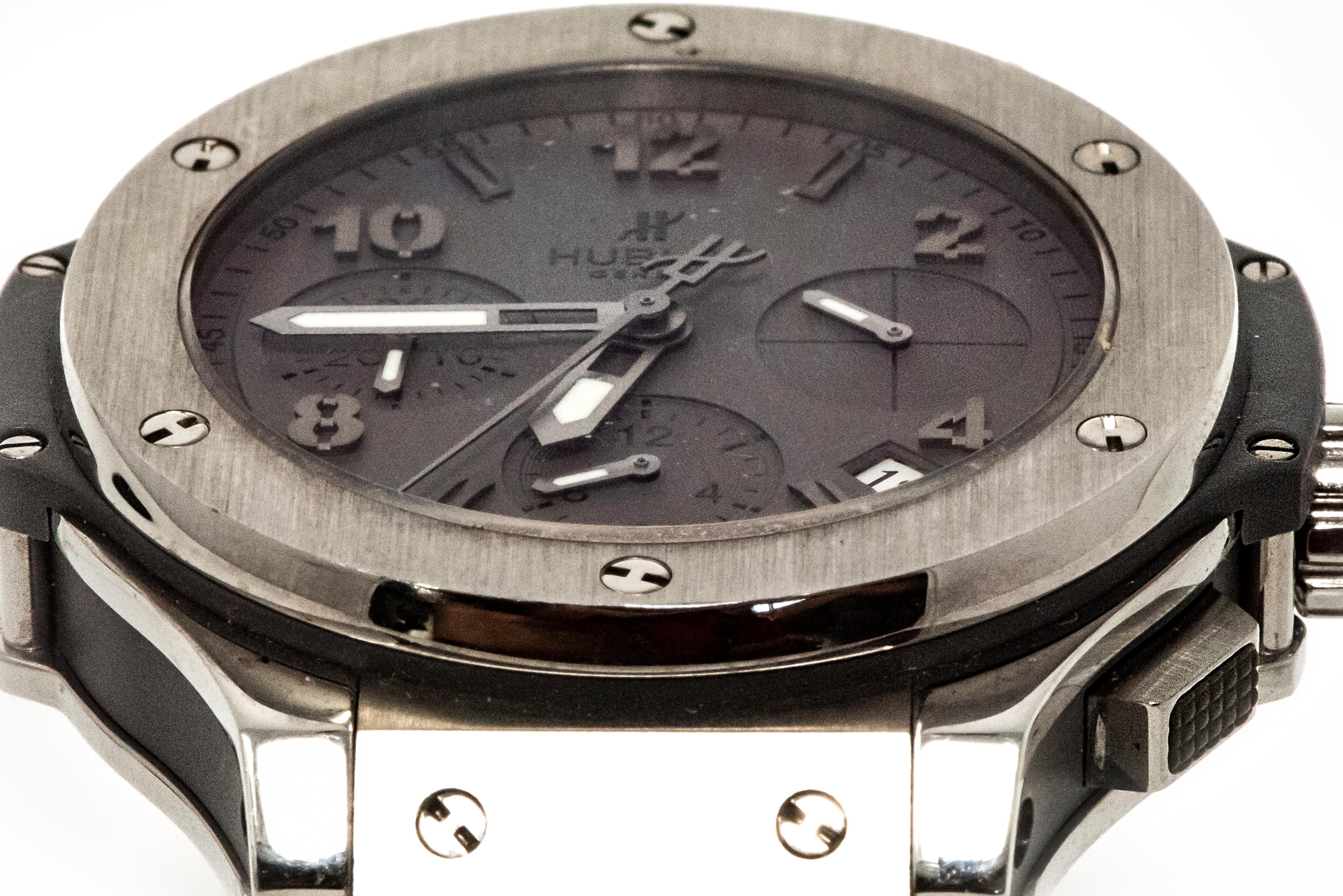 Large and Rare Hublot Iconic Big Bang Matt Earl Grey Steel Wristwatch In Excellent Condition In New york, NY