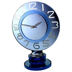 Large and Rare Model Modernist Art Deco Blue Mirror Clock, circa 1935