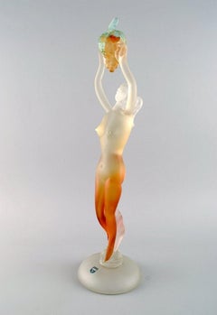 Large and Rare Murano Sculpture in Mouth-Blown Art Glass, Woman with Grapes