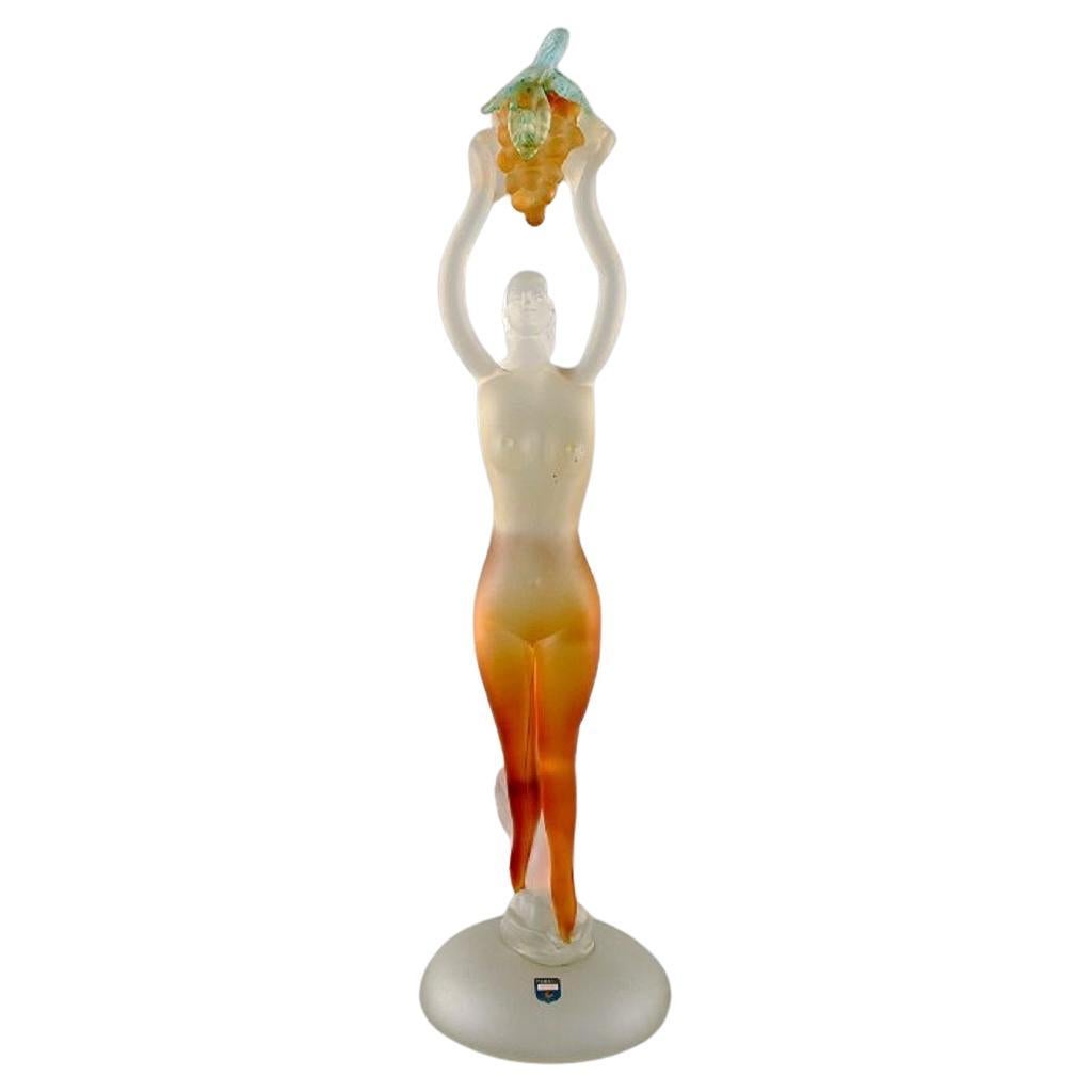 Large and Rare Murano Sculpture in Mouth-Blown Art Glass, Woman with Grapes For Sale