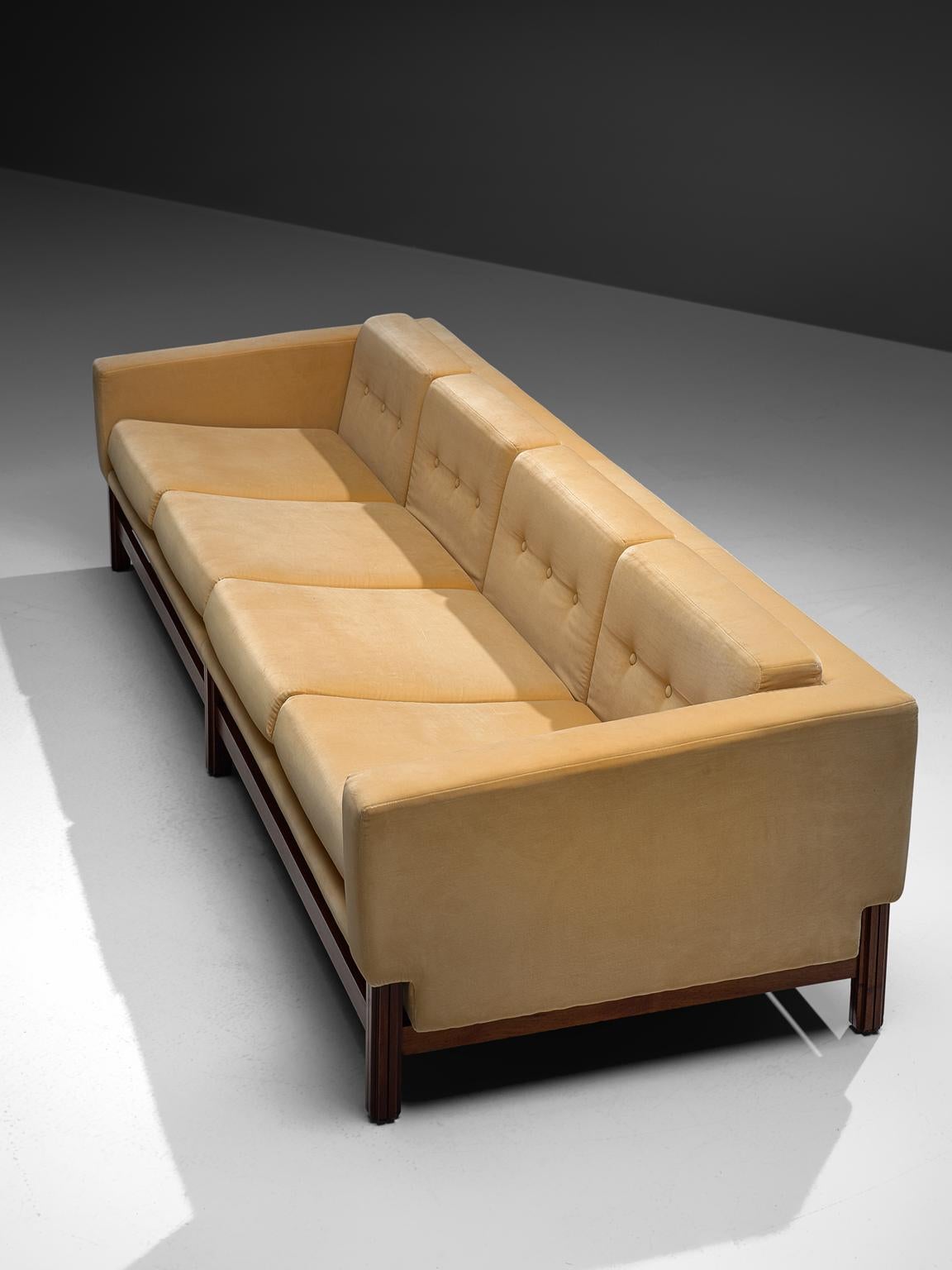Italian Large and Rare Reupholstered Saporiti Sofa in Rosewood