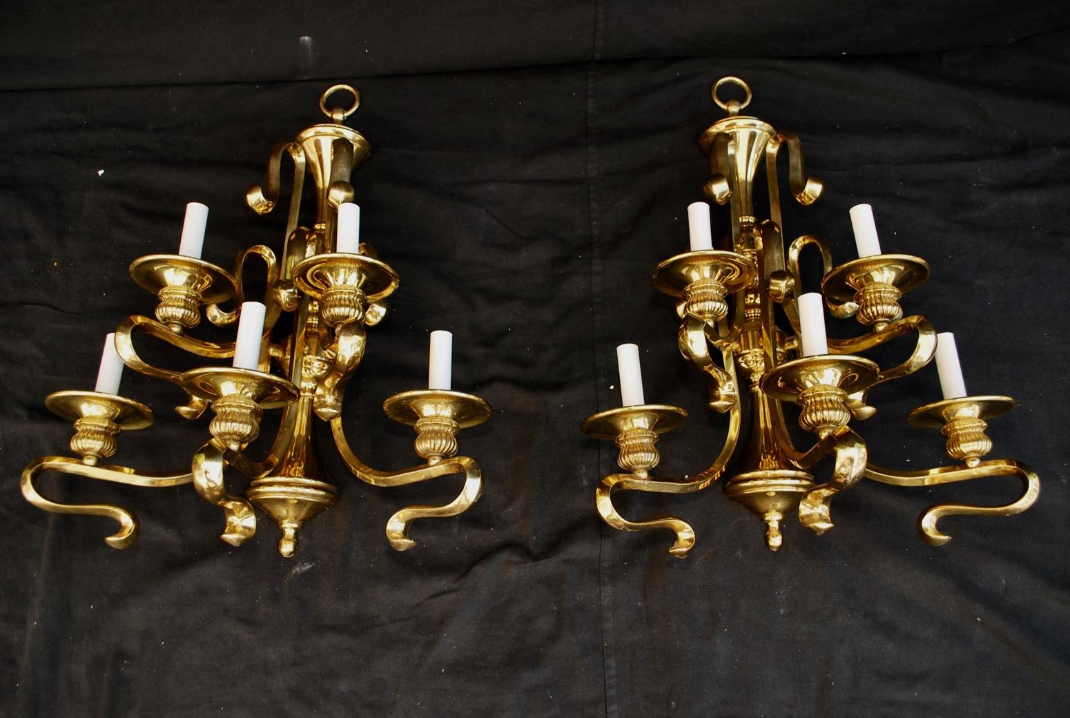 American Large and Rare Solid Brass Sconces For Sale