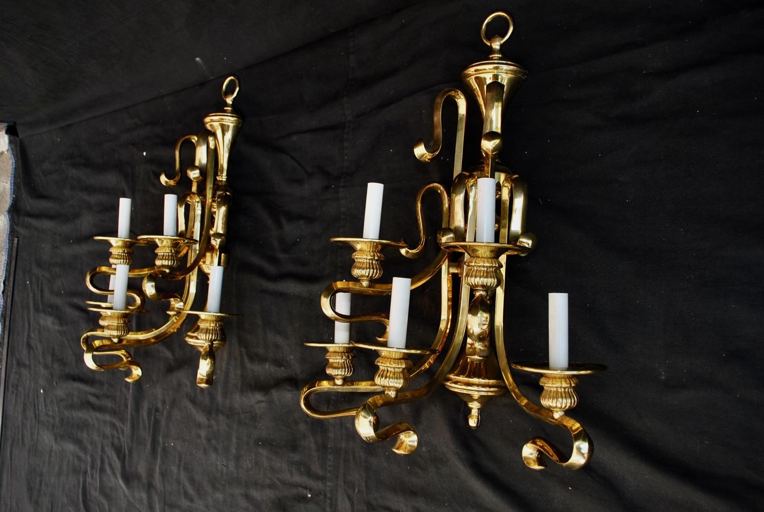 Large and Rare Solid Brass Sconces In Good Condition For Sale In Los Angeles, CA