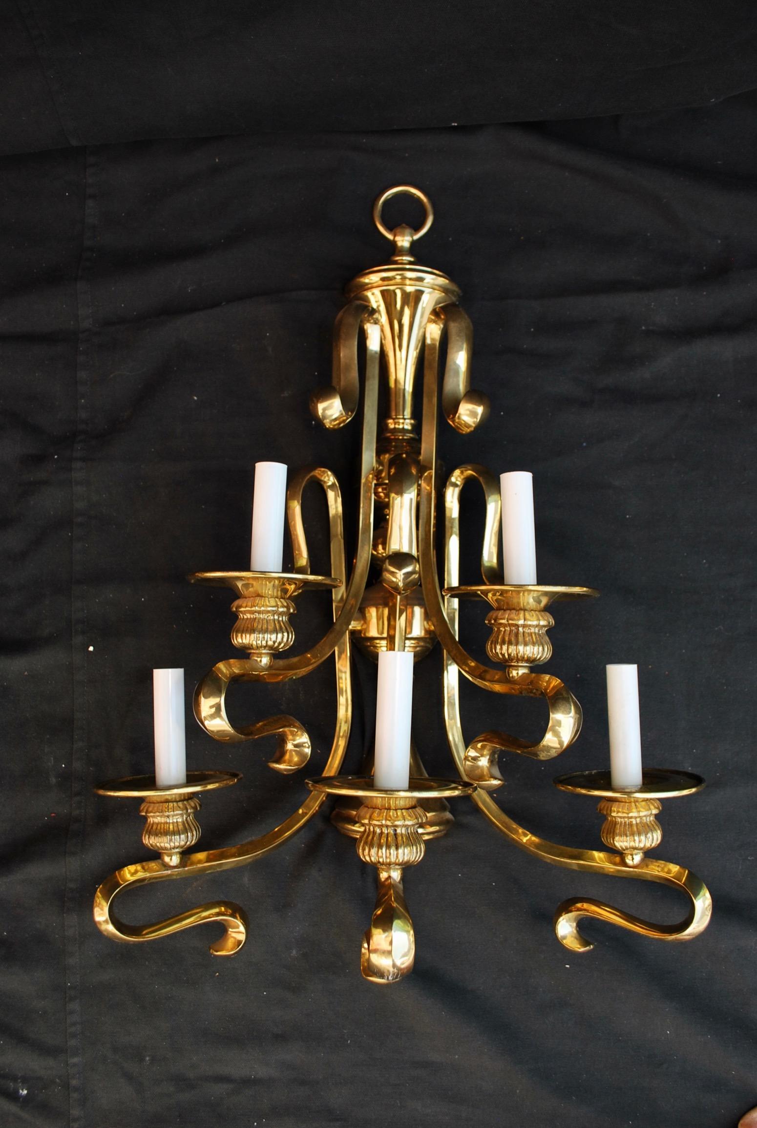 Large and Rare Solid Brass Sconces For Sale 1