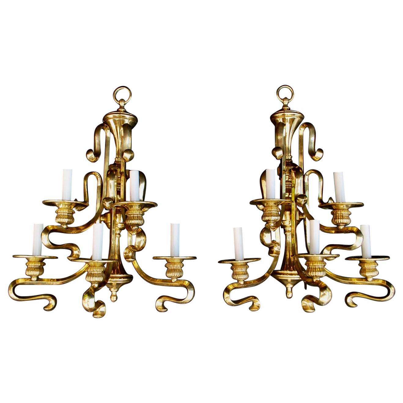 Large and Rare Solid Brass Sconces For Sale