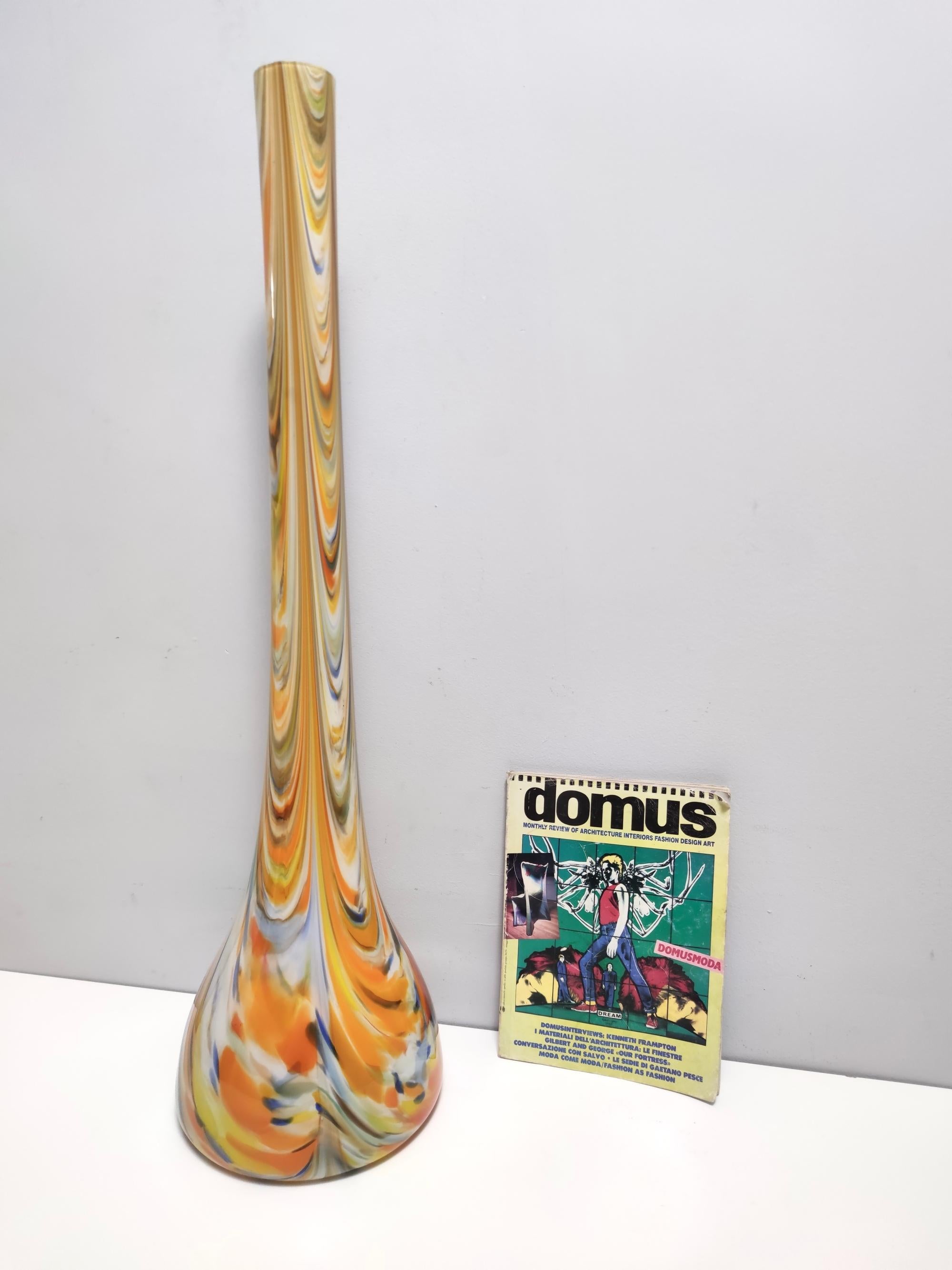 Große und seltene orangefarbene Vintage-Vase aus Fenicio-Glasvase von Fratelli Toso, Italien (Moderne der Mitte des Jahrhunderts) im Angebot