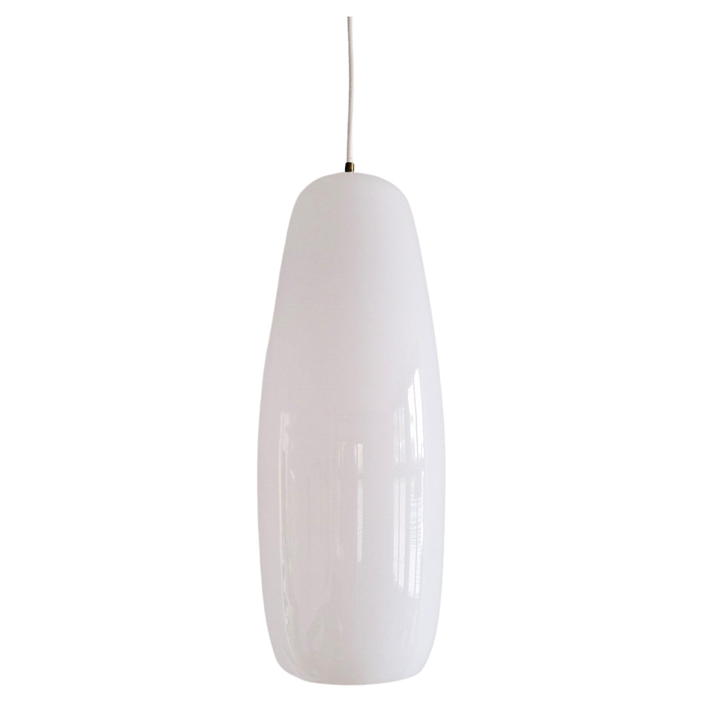 Grande et rare lampe à suspension en verre de Murano blanc de Massimo Vignelli pour Venini