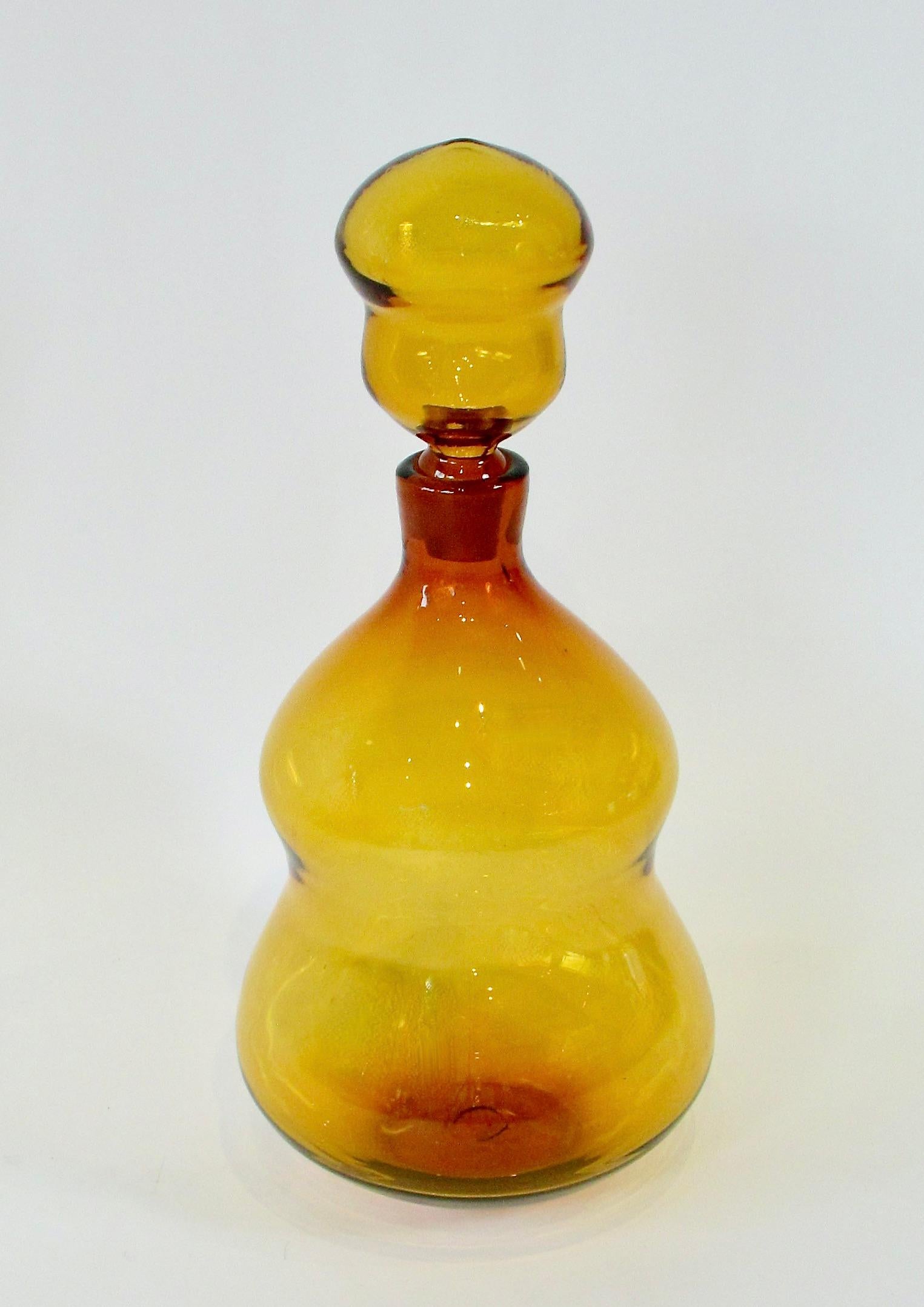 Hand-Crafted Large and scarce amber tone Blenko bottle with stopper For Sale