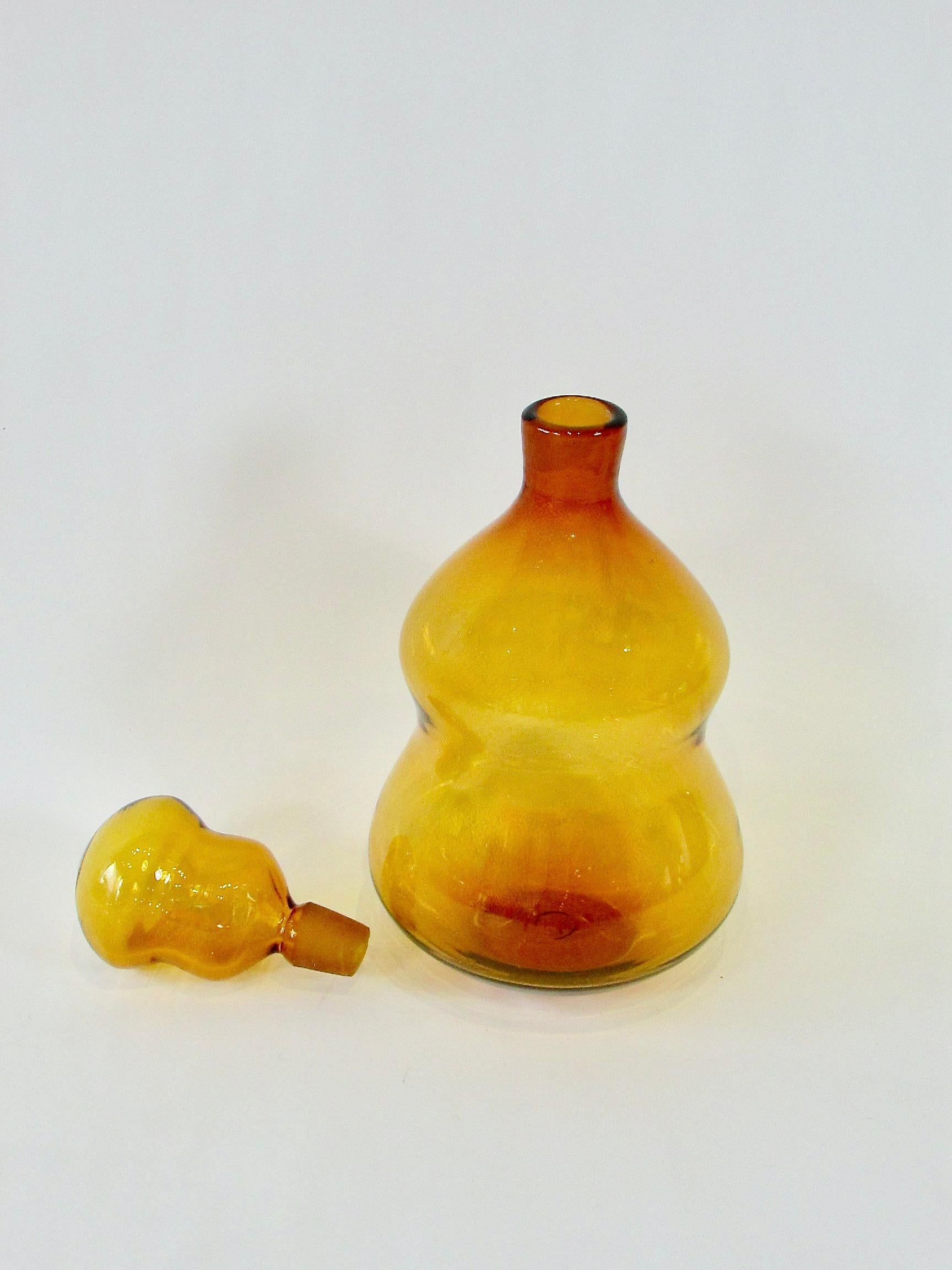 20th Century Large and scarce amber tone Blenko bottle with stopper