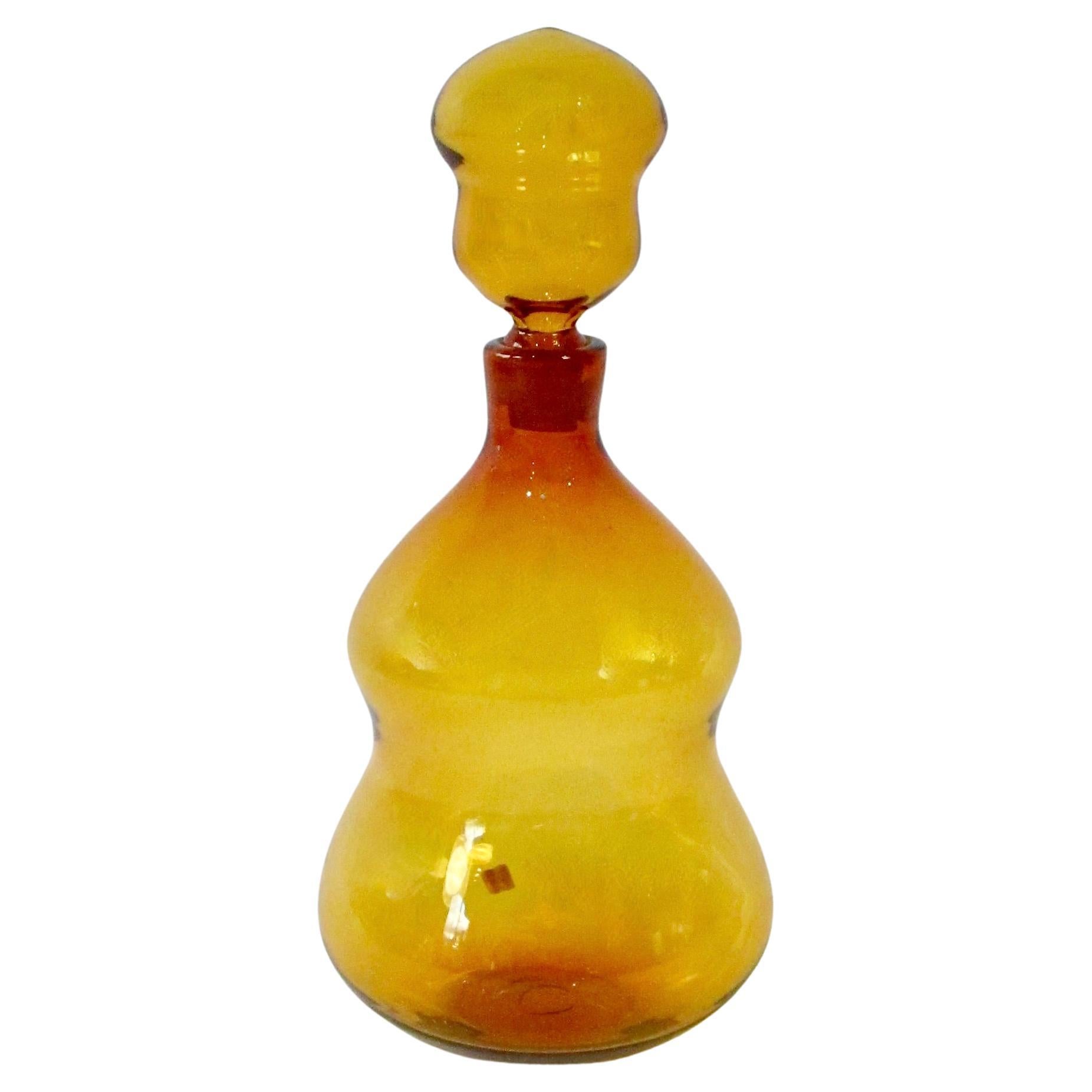 Large and scarce amber tone Blenko bottle with stopper For Sale