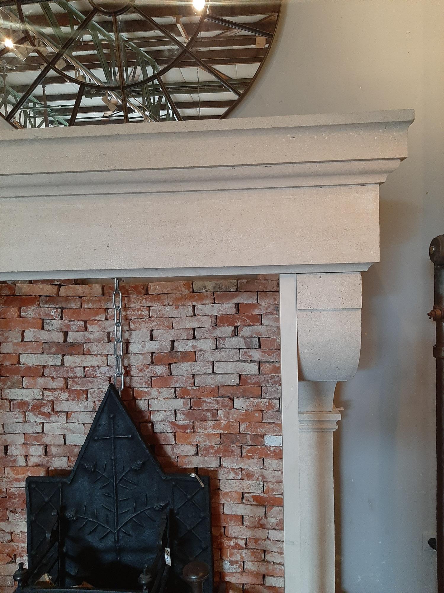 Large and Sleek 19th Century Limestone Castle Fireplace For Sale 2
