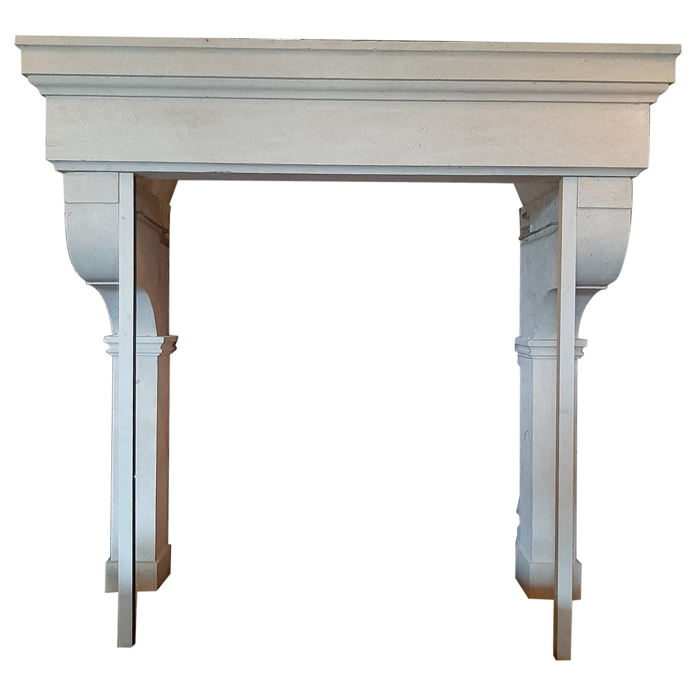 Large and Sleek 19th Century Limestone Castle Fireplace