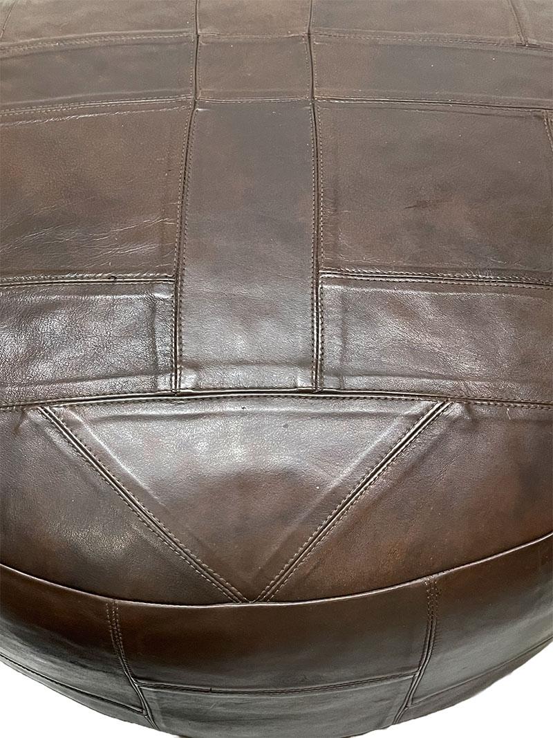 Large and Small Brown Leather Poufs, 1970s In Good Condition For Sale In Delft, NL