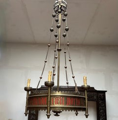 Large and Striking Antique Bronze & Brass Gothic Revival Torches Chandelier