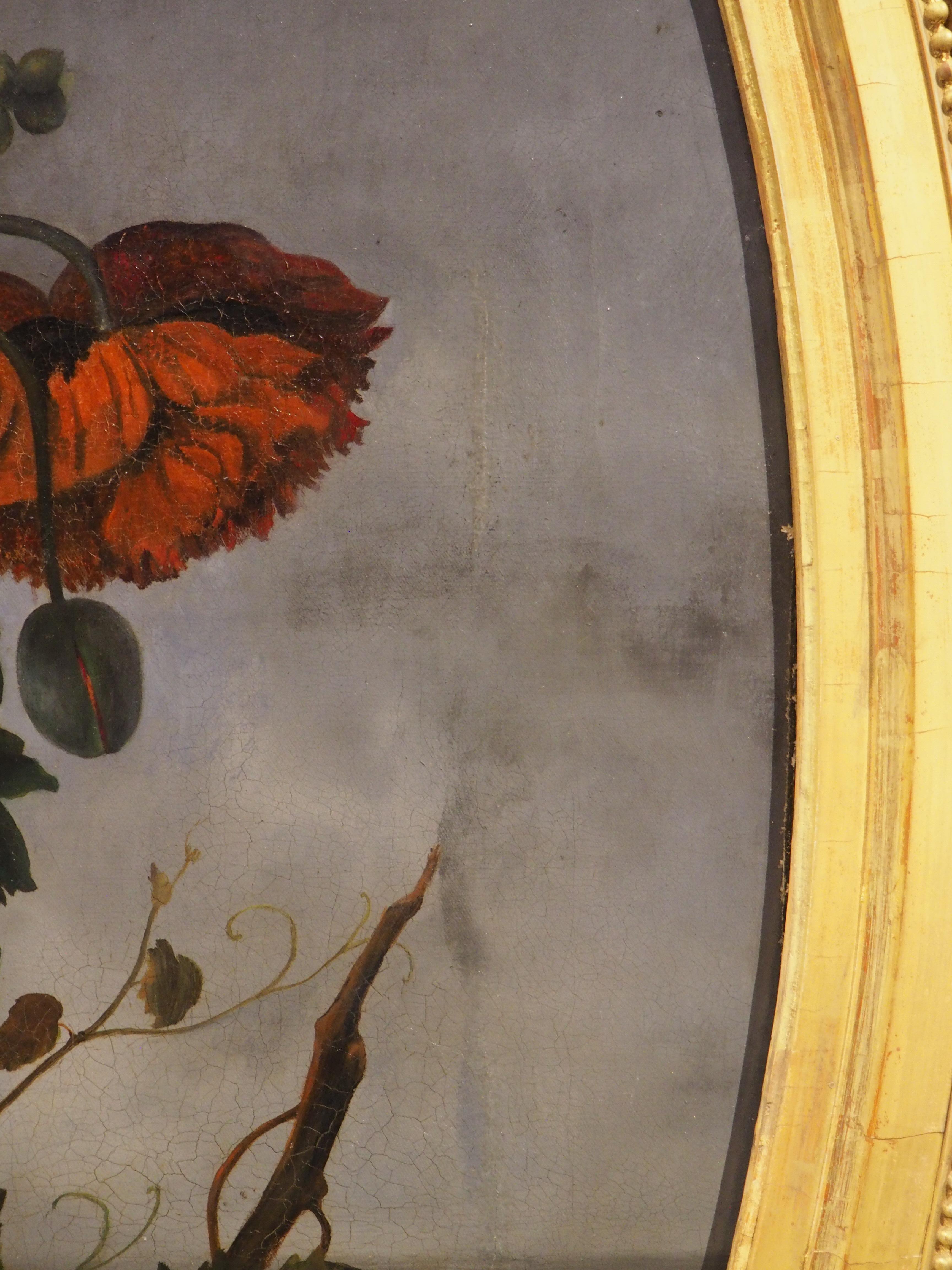 Grande y llamativo óleo ovalado francés antiguo Nature Morte Floral, c. 1850 en venta 3