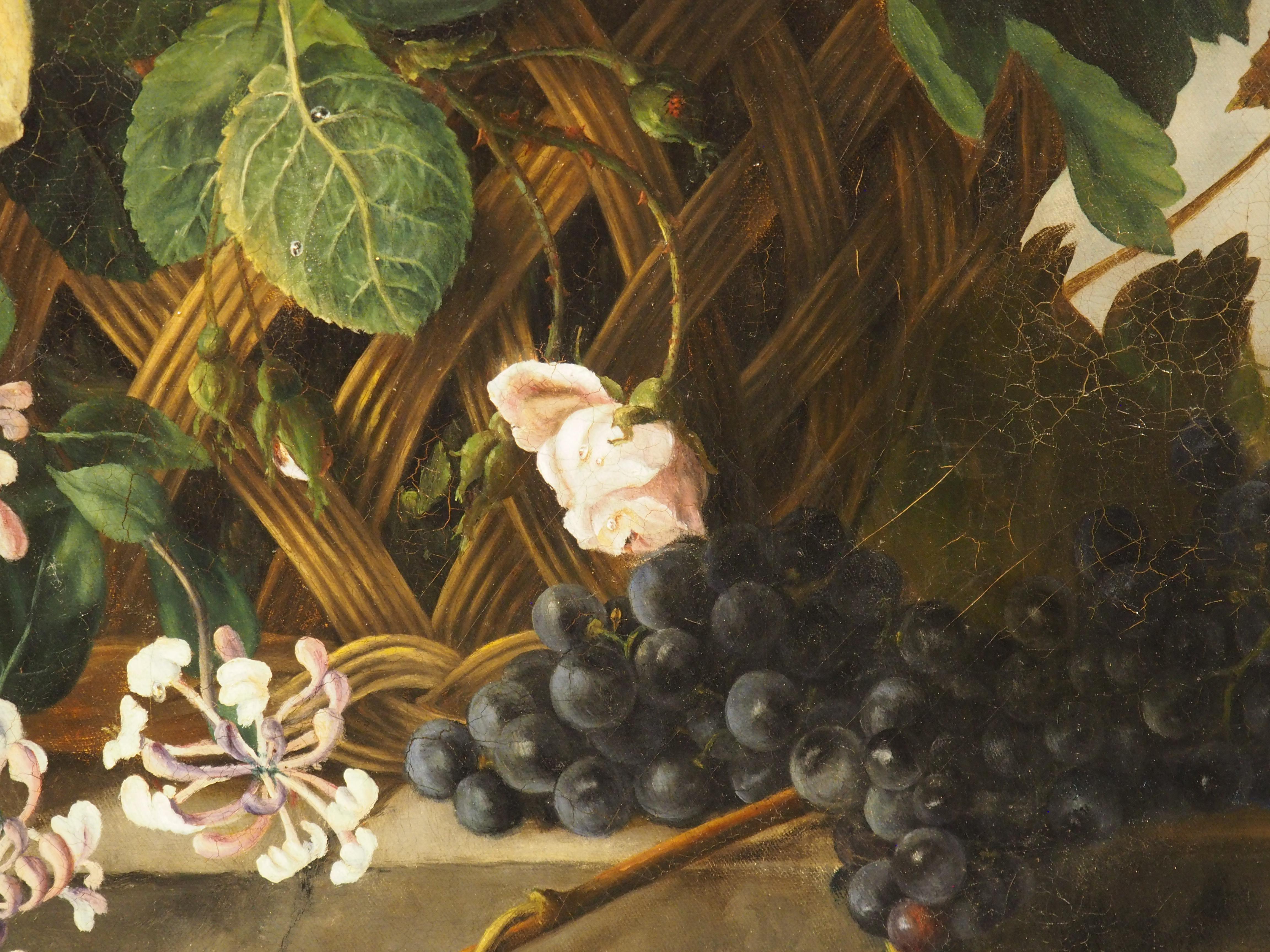 Grande y llamativo óleo ovalado francés antiguo Nature Morte Floral, c. 1850 en venta 4