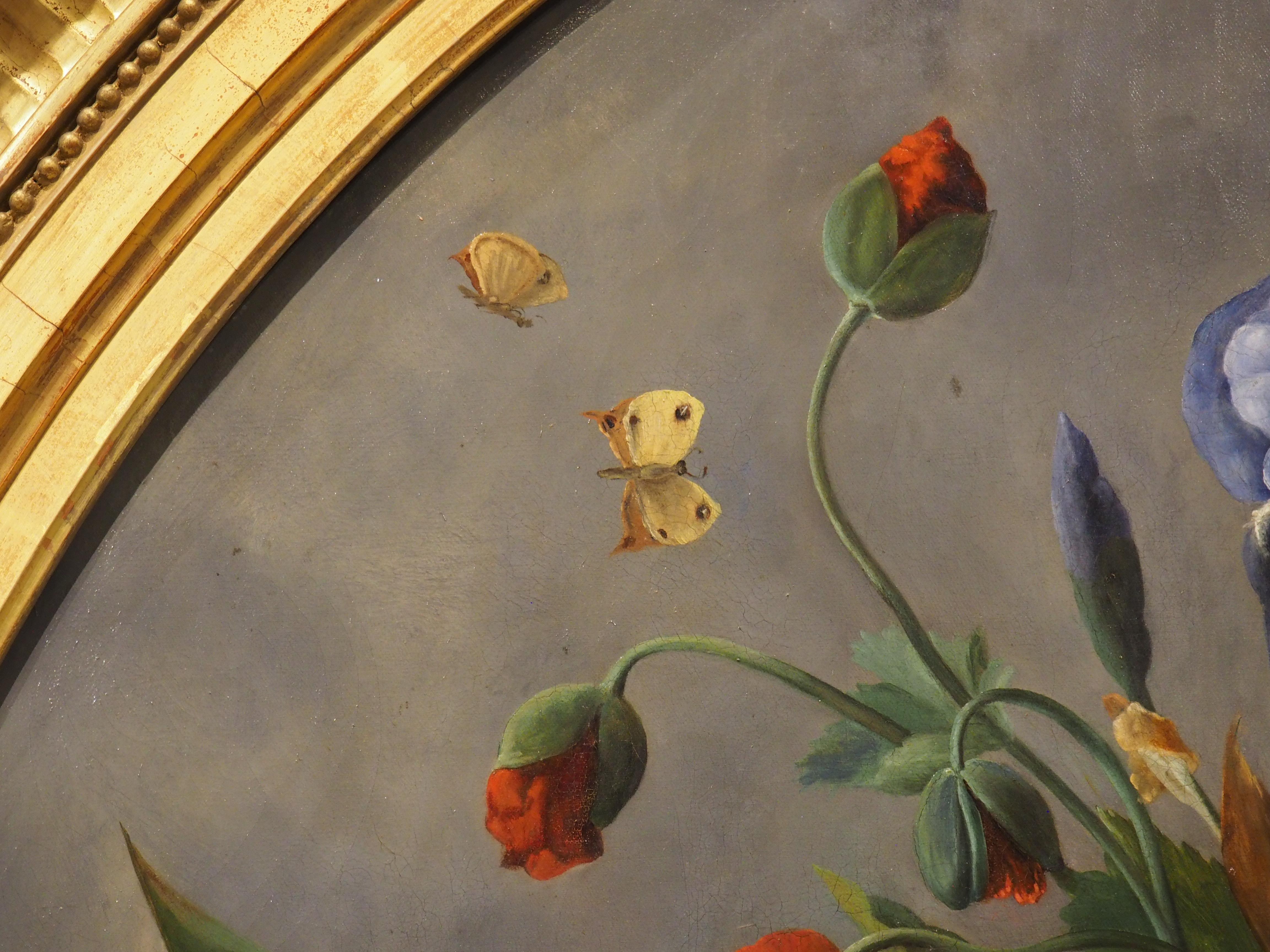 Grande y llamativo óleo ovalado francés antiguo Nature Morte Floral, c. 1850 en venta 2