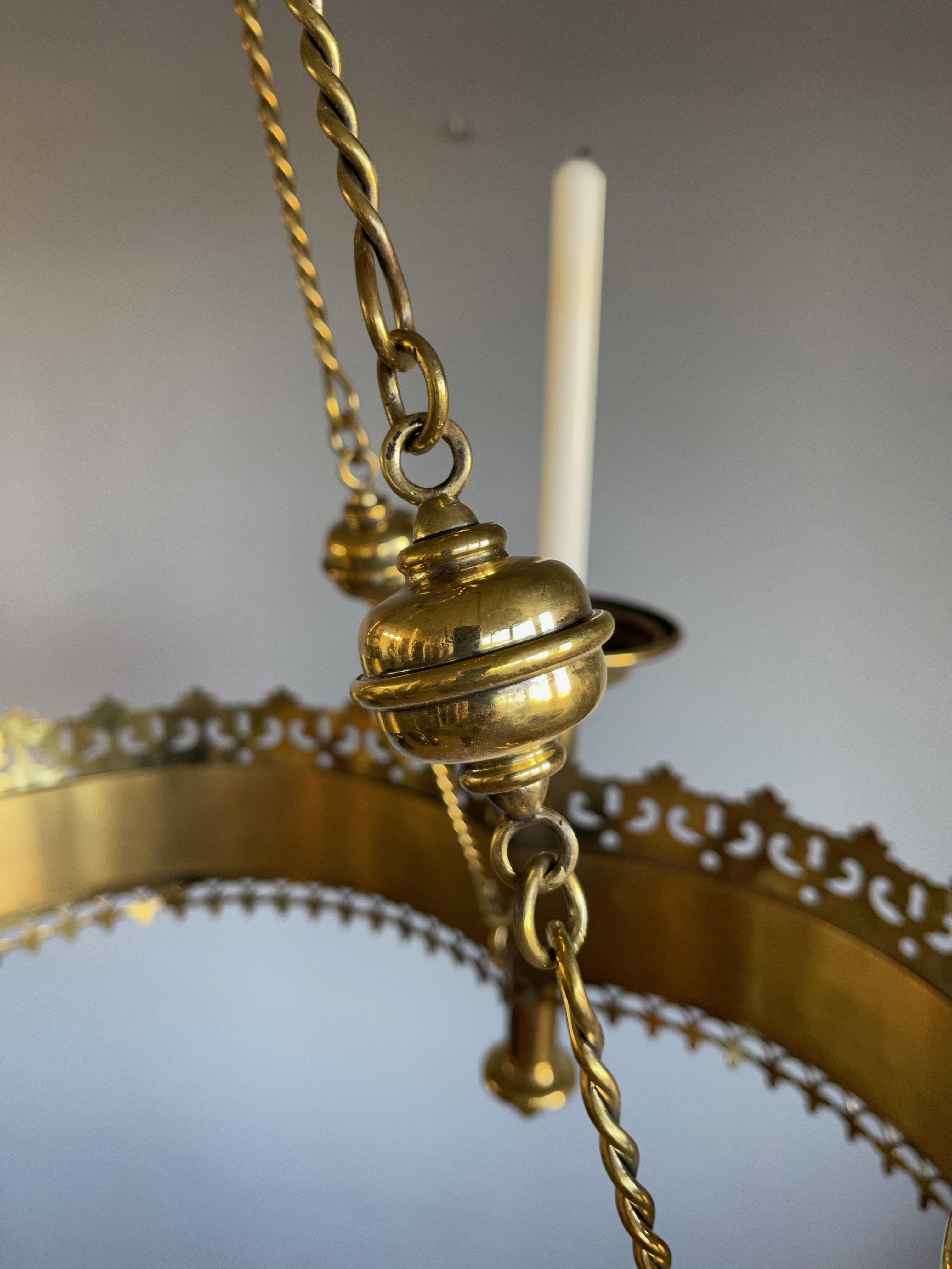 Large and Striking Bronze & Brass Gothic Revival Advent Wreath Candle Chandelier For Sale 8