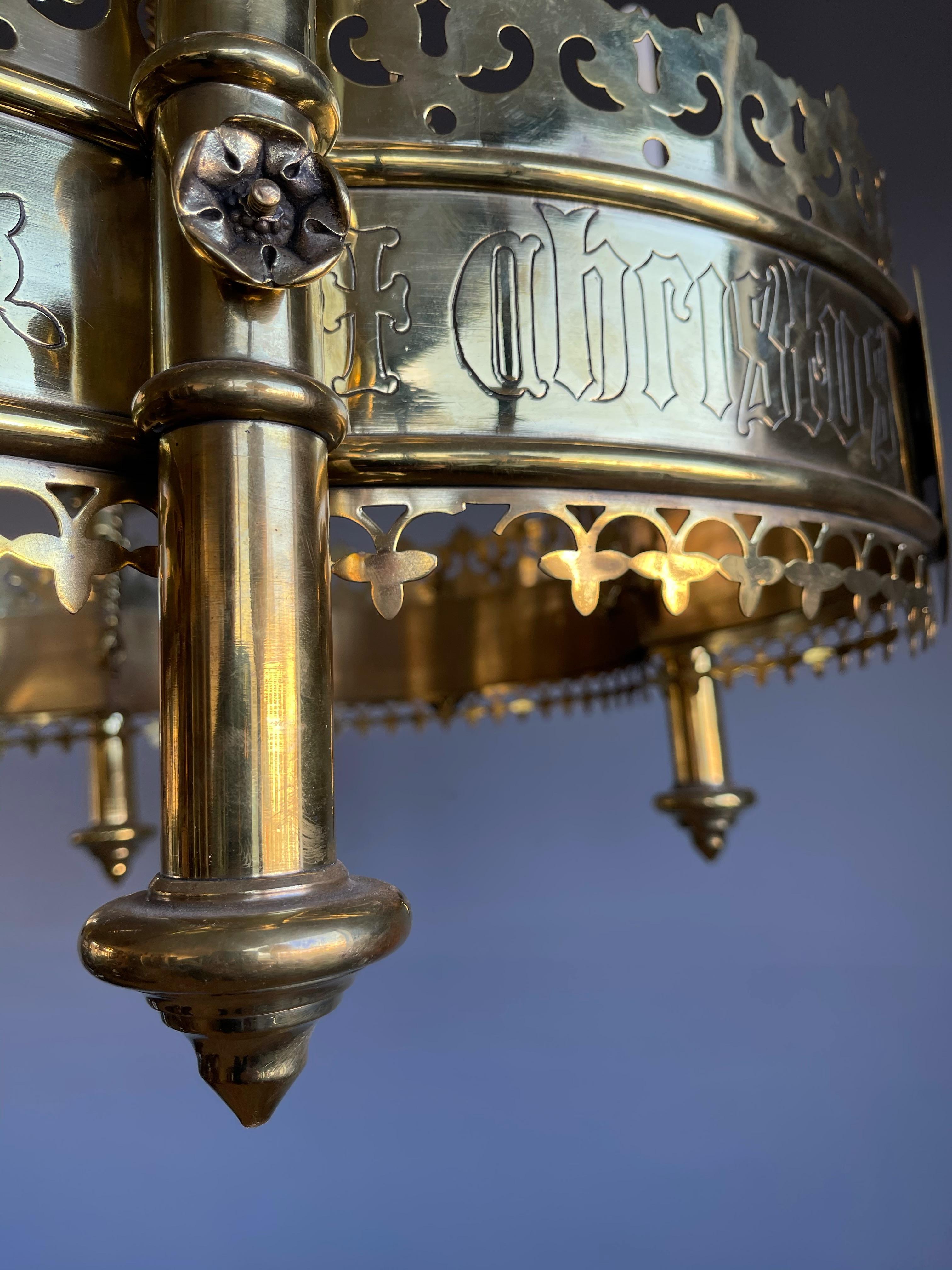 Huge & Striking Bronze & Brass Gothic Revival Advent Wreath Chandelier Pendant L 10