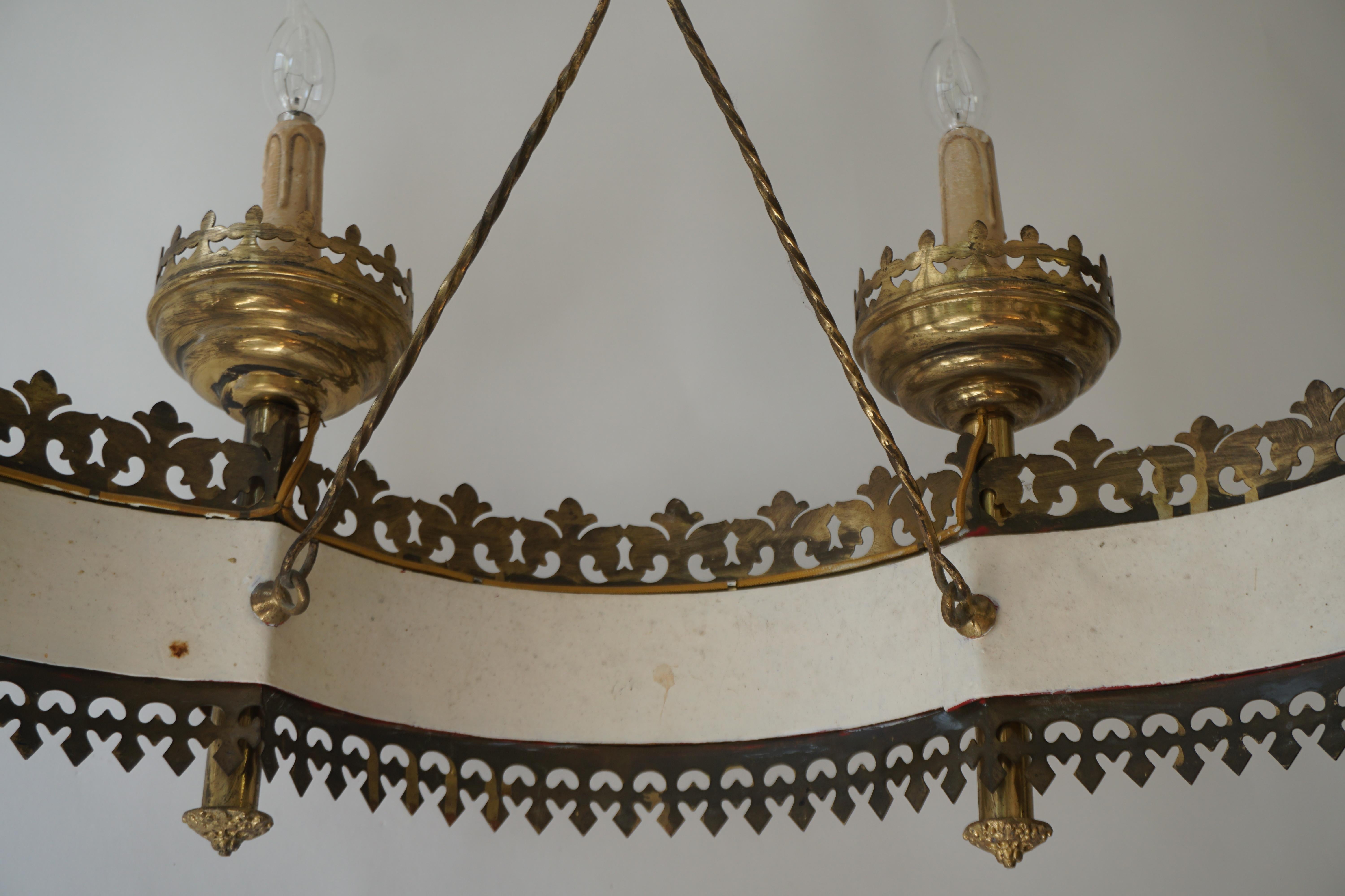 Large and Striking Bronze & Brass Gothic Revival Advent Wreath Chandelier For Sale 2