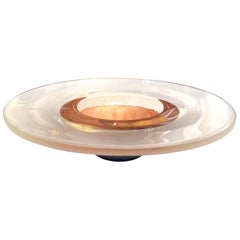 Large and Striking Cast Glass and Copper Leaf Bowl; Signed 'Bucquet 2000'