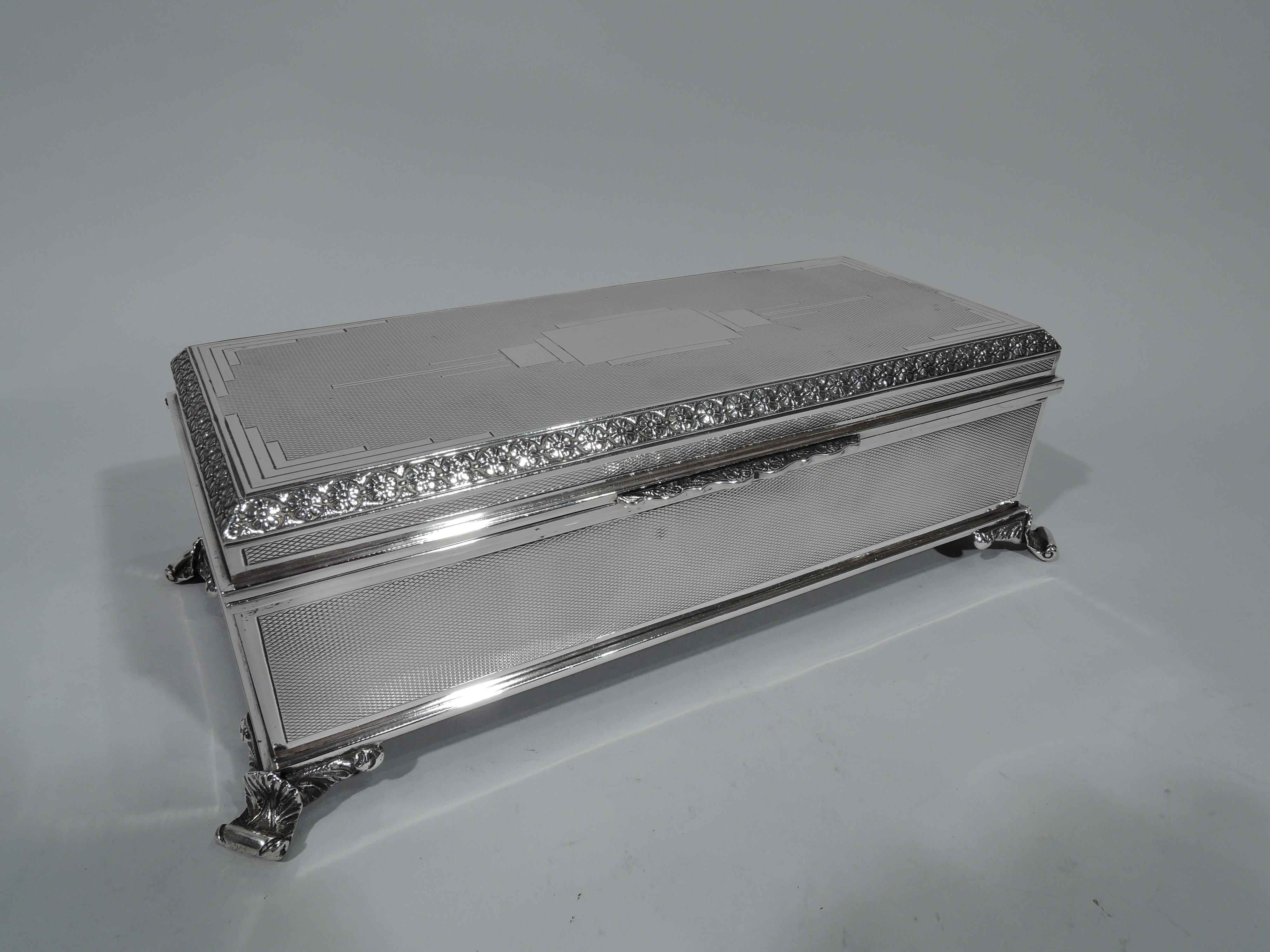 Mid-20th Century Large and Striking English Art Deco Modern Sterling Silver Casket Box