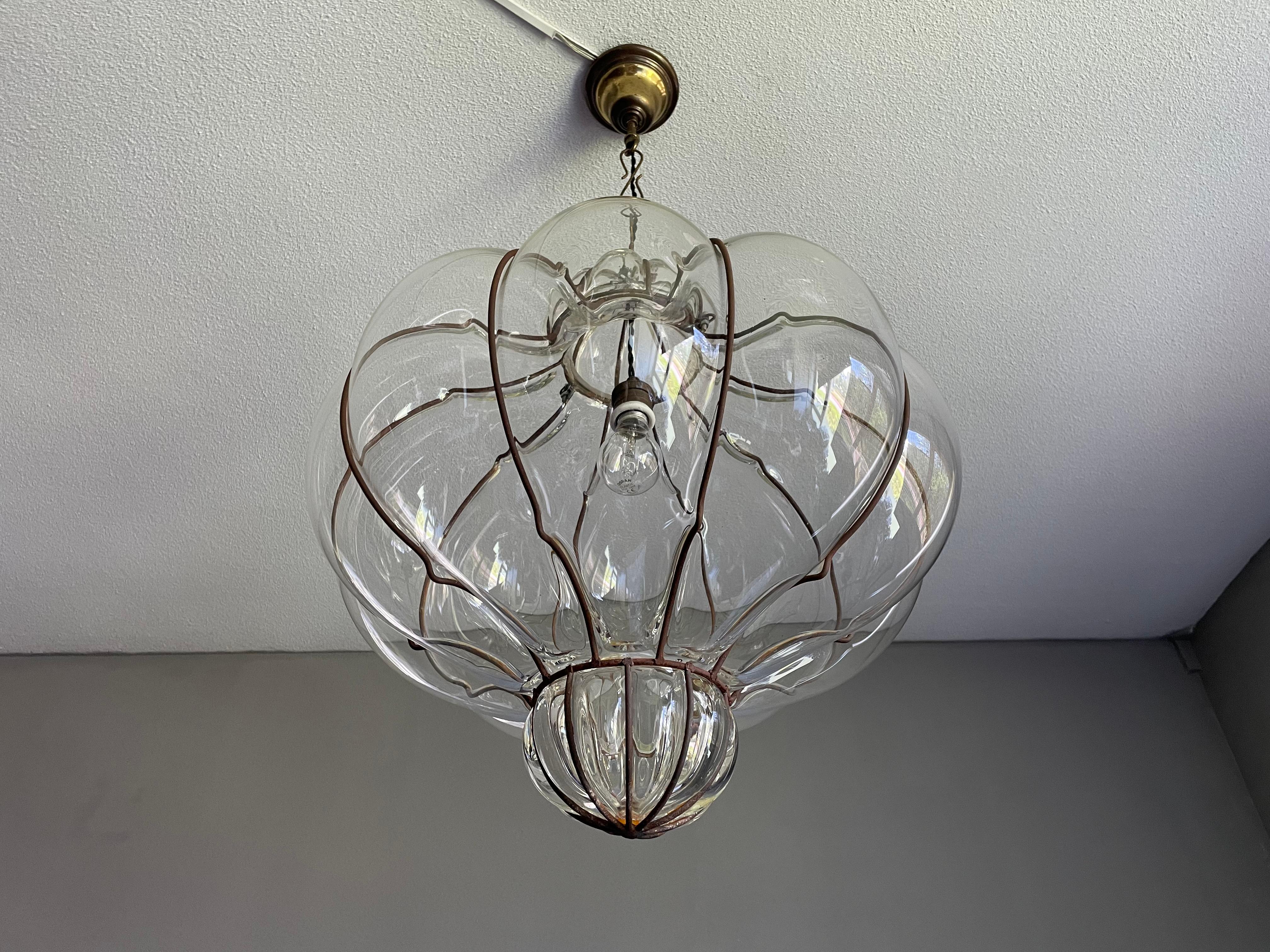 Large and Striking, Pumpkin Shape Mouth Blown Midcentury Venetian Pendant Light 5
