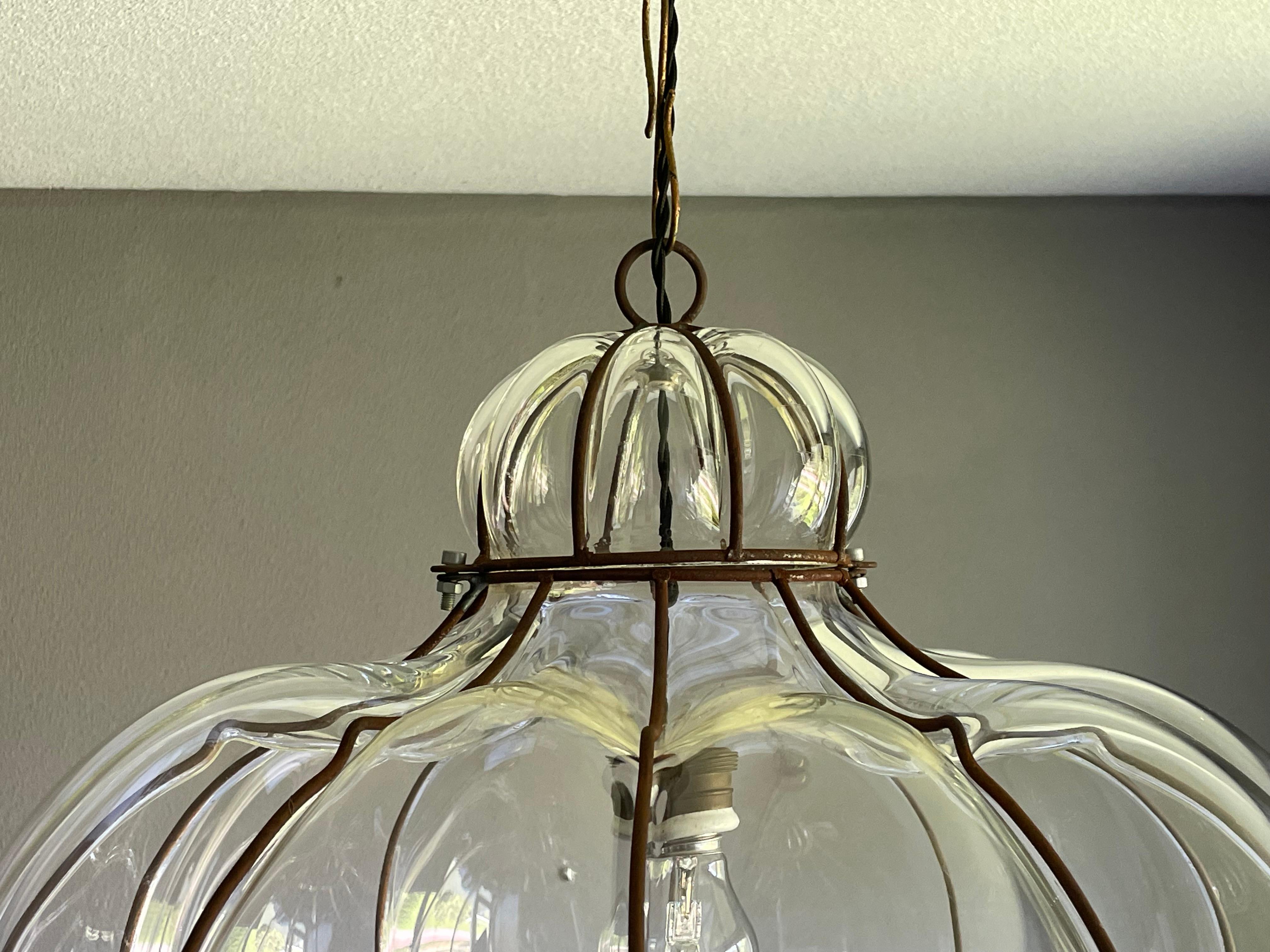 Large and Striking, Pumpkin Shape Mouth Blown Midcentury Venetian Pendant Light 6
