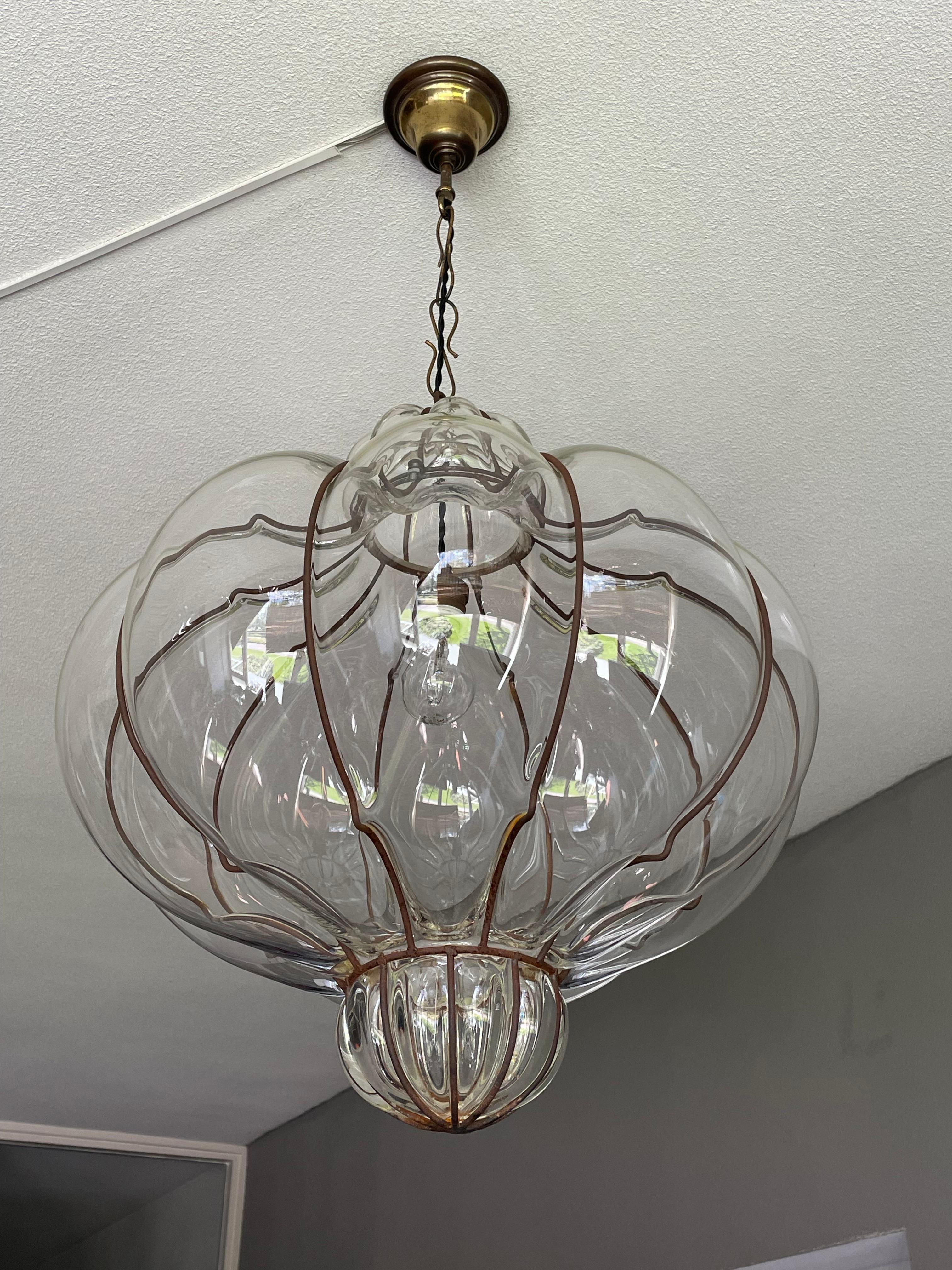 Large and Striking, Pumpkin Shape Mouth Blown Midcentury Venetian Pendant Light 10