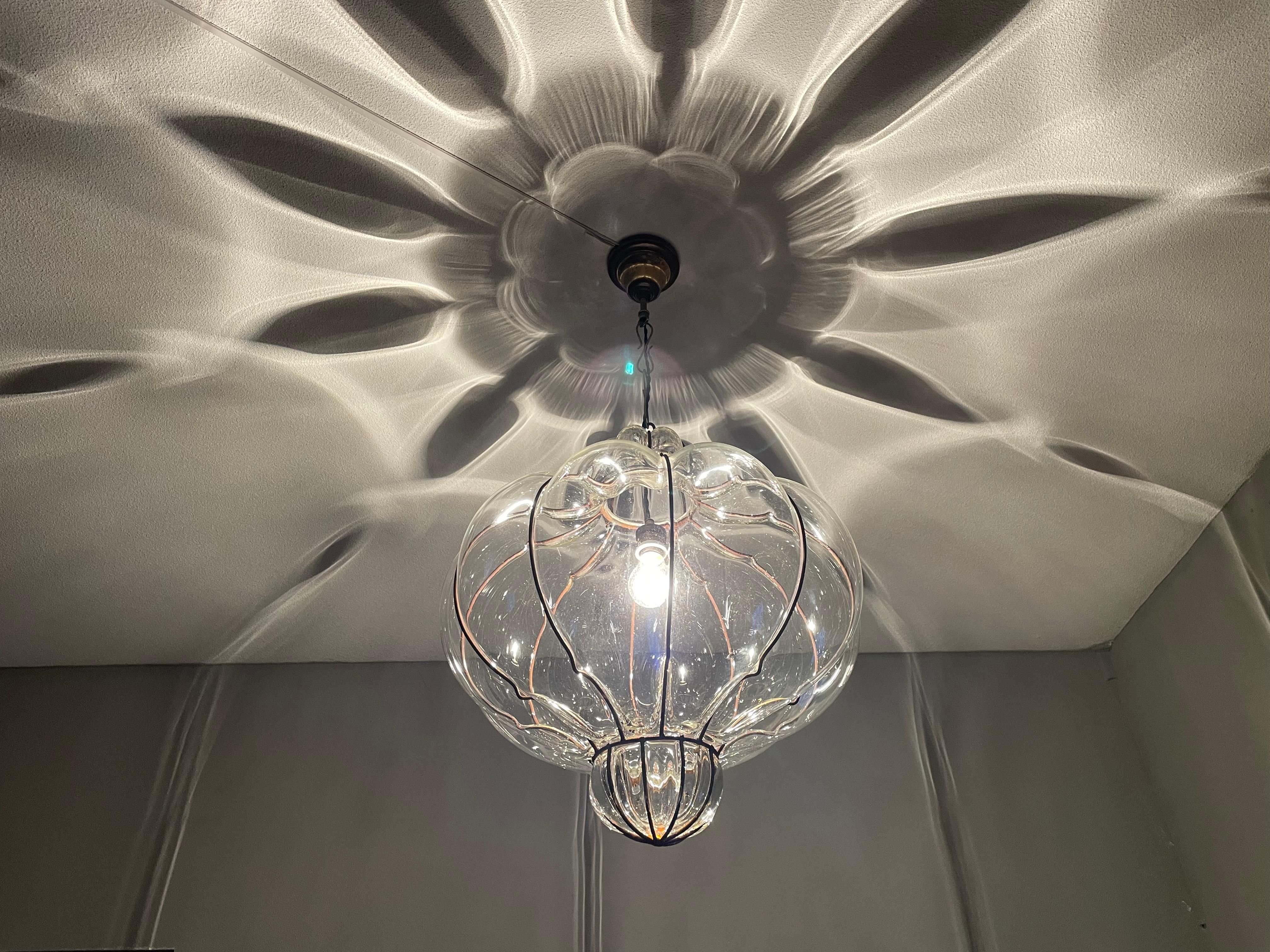Italian Large and Striking, Pumpkin Shape Mouth Blown Midcentury Venetian Pendant Light